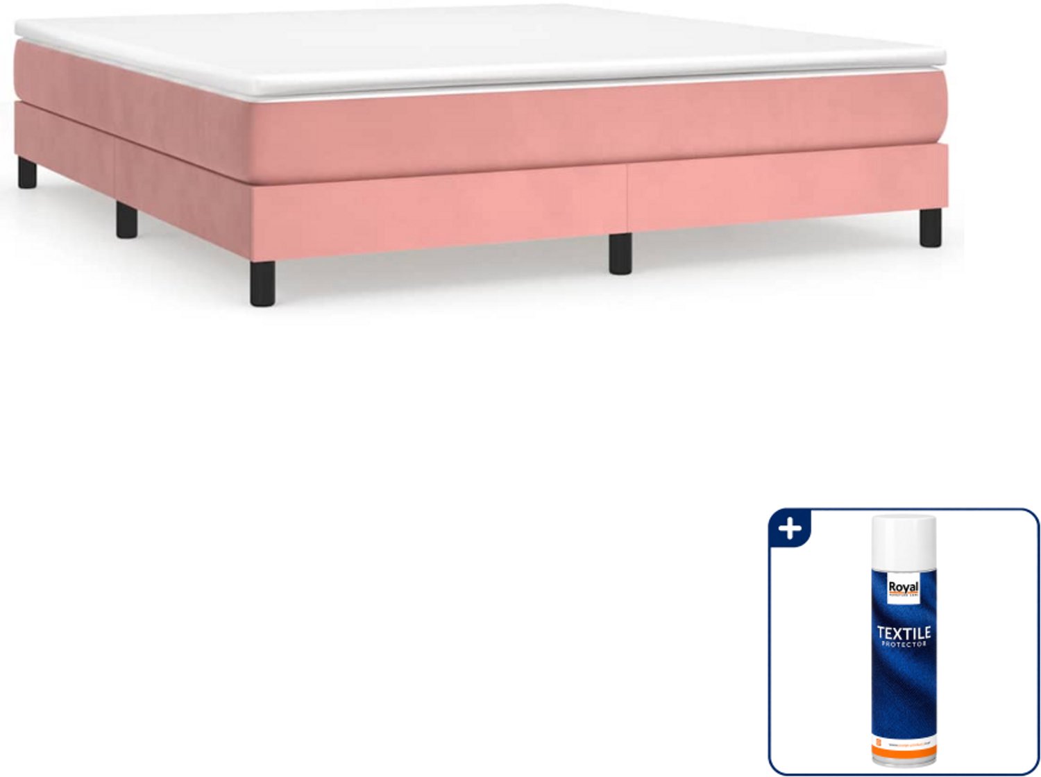 vidaXL Queensize boxspring bed - 160 x 200 cm - fluweel - roze - Inclusief textielbeschermer 500 ml Zwart