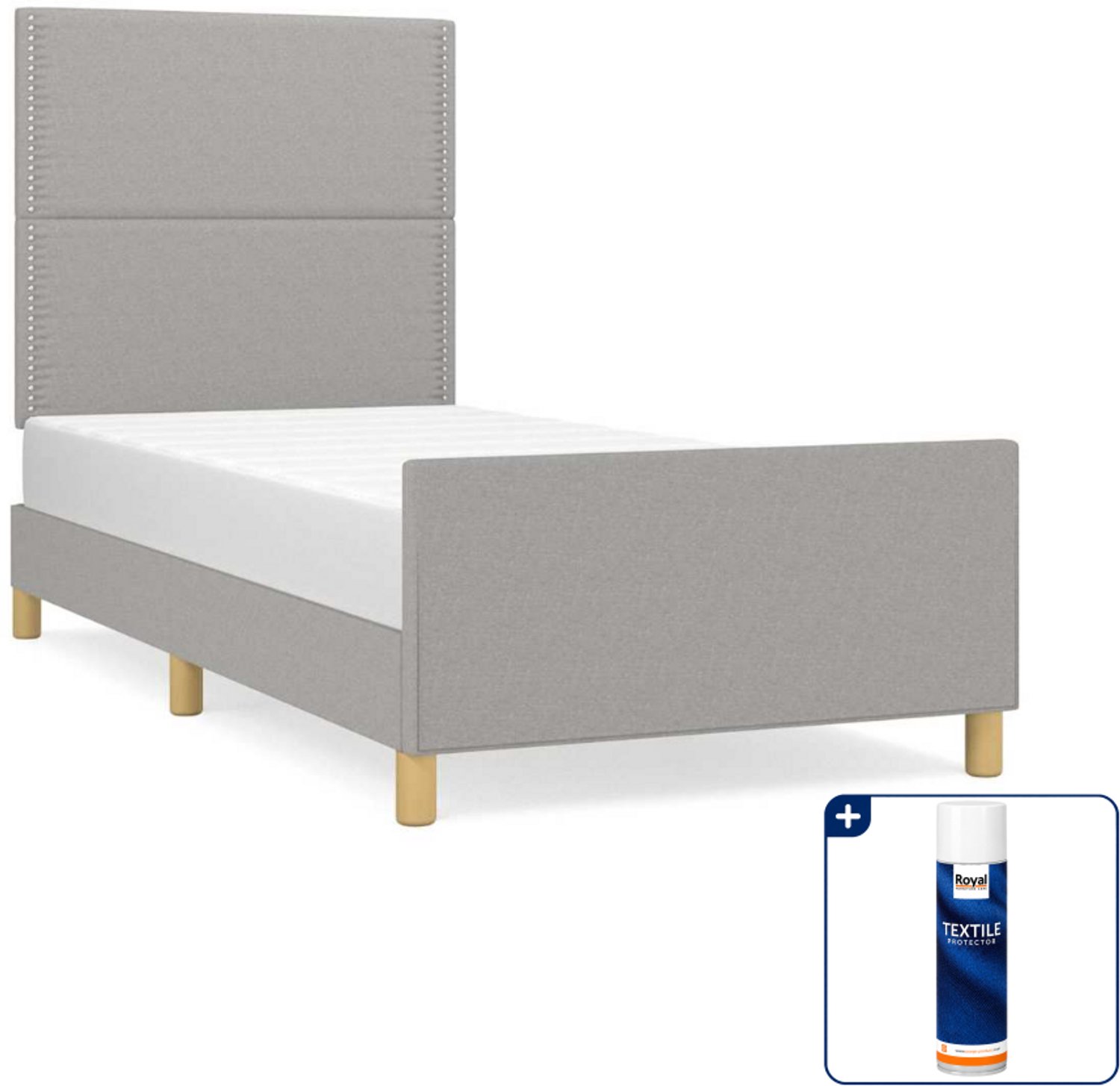 vidaXL bedframe - 90 x 200 cm - stof - lichtgrijs - Inclusief textielbeschermer 500 ml Groen