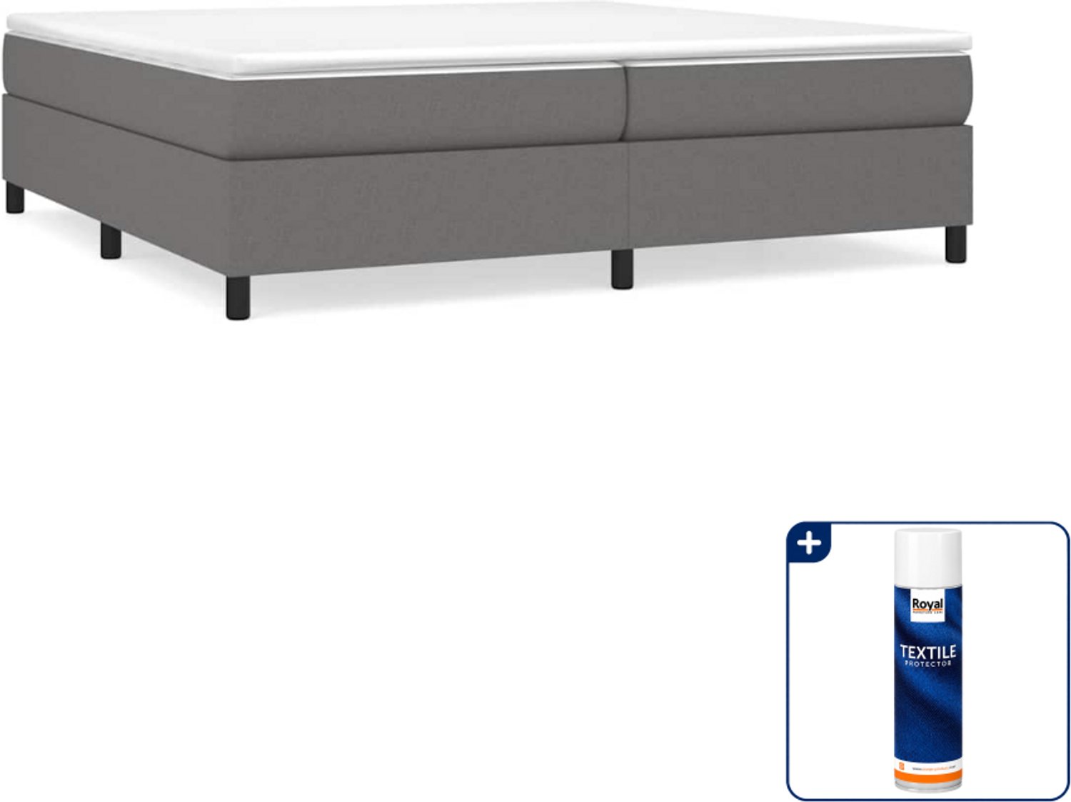 vidaXL boxspring bed - 200 x 200 cm - stof - donkergrijs - Inclusief textielbeschermer 500 ml Wit