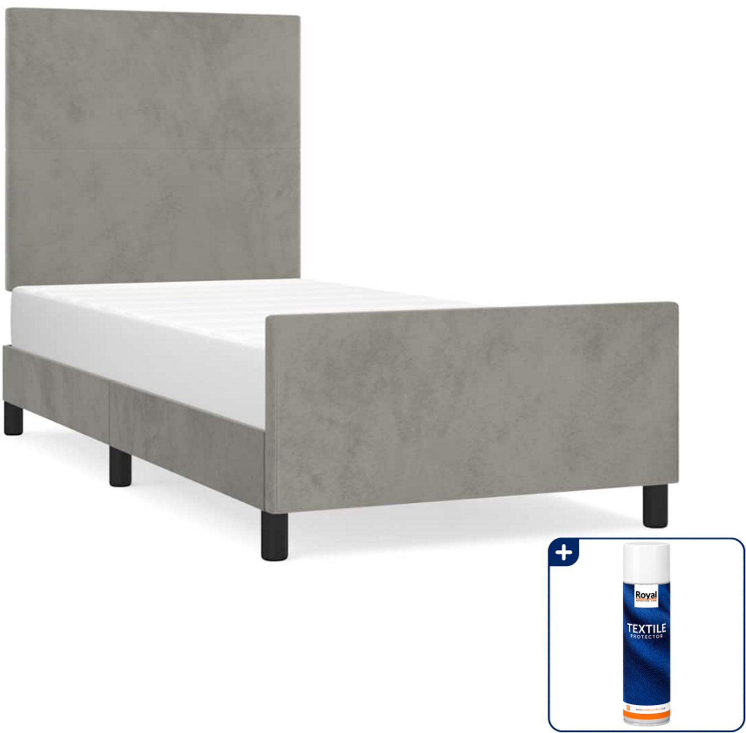 vidaXL bedframe - 100 x 200 cm - fluweel - lichtgrijs - Inclusief textielbeschermer 500 ml