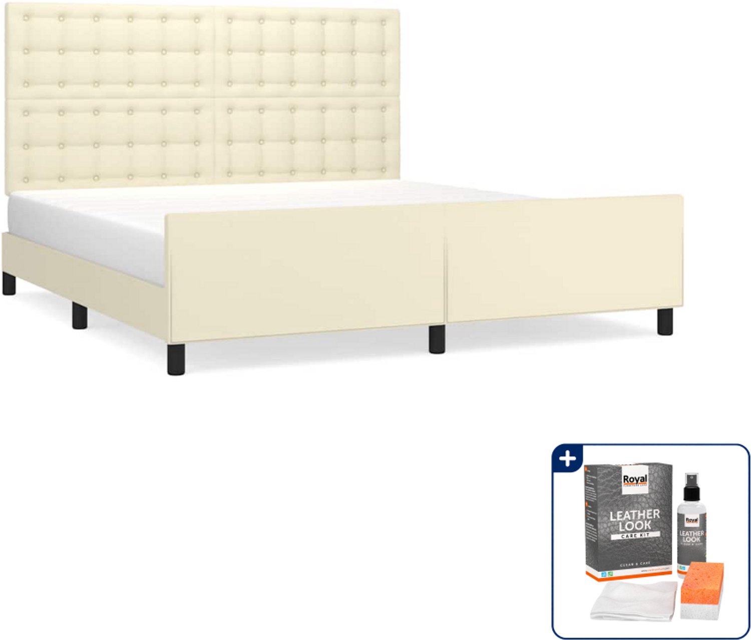 vidaXL bedframe met hoofdbord - Kingsize - 180 x 200 cm - crème - Inclusief onderhoudsset voor kunstleer 150 ml