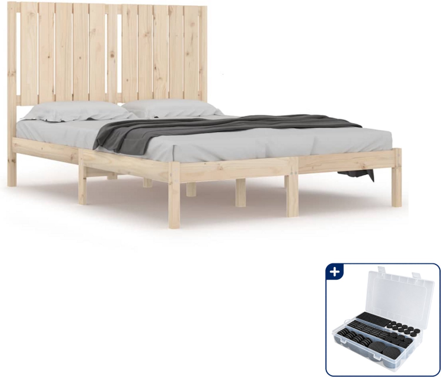 vidaXL bedframe - 120 x 190 cm - massief grenenhout - Inclusief antikrasvilt 177-delig Grijs
