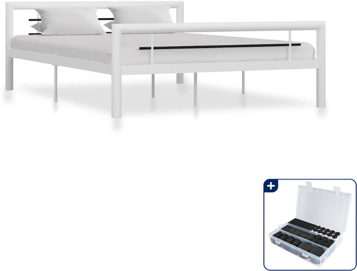 vidaXL bedframe - Queensize - 160 x 200 cm - metaal - wit en zwart - Inclusief antikrasvilt 177-delig