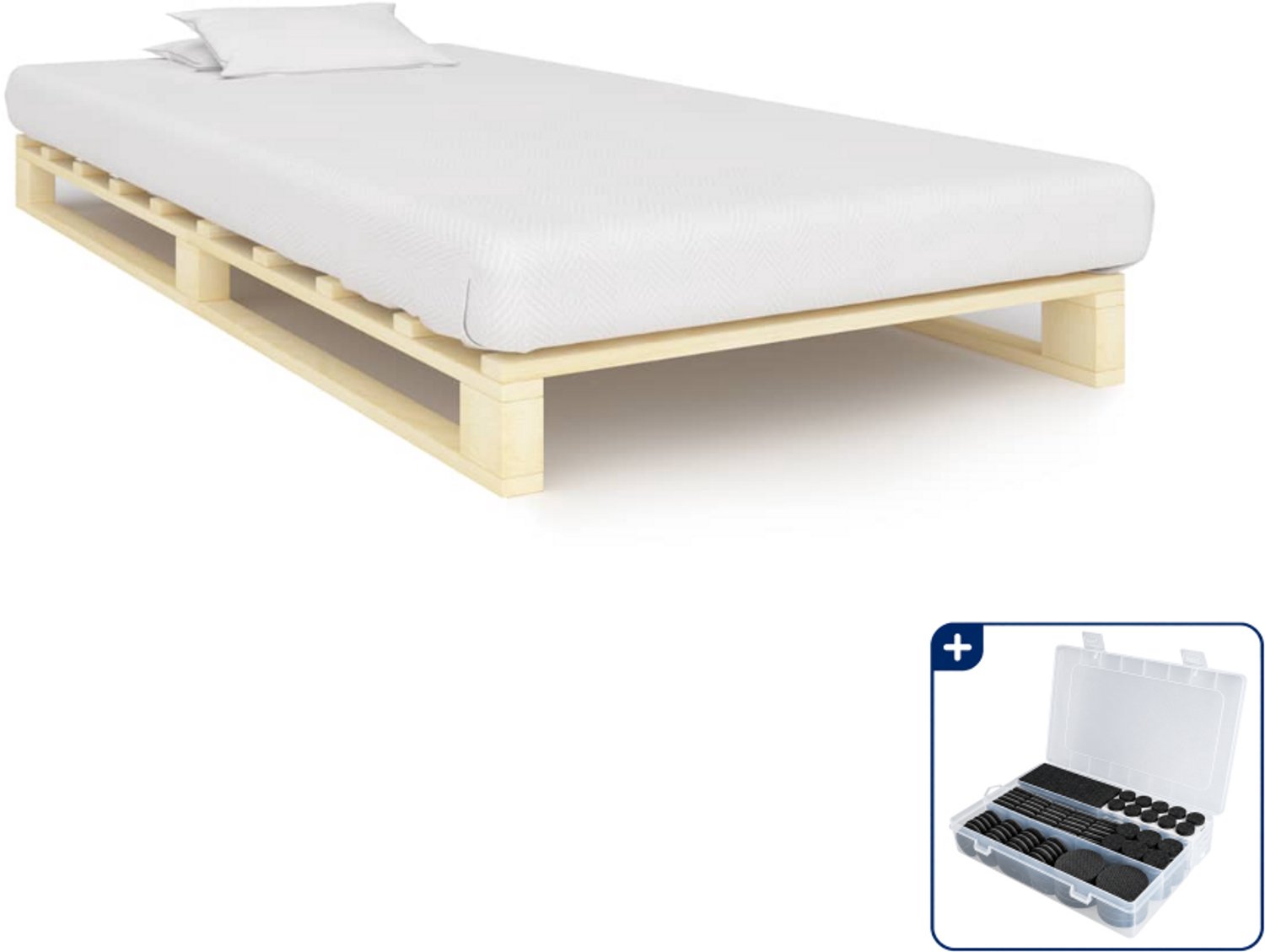 vidaXL pallet bedframe - 100 x 200 cm - massief grenenhout - naturel - Inclusief antikrasvilt 177-delig Zwart