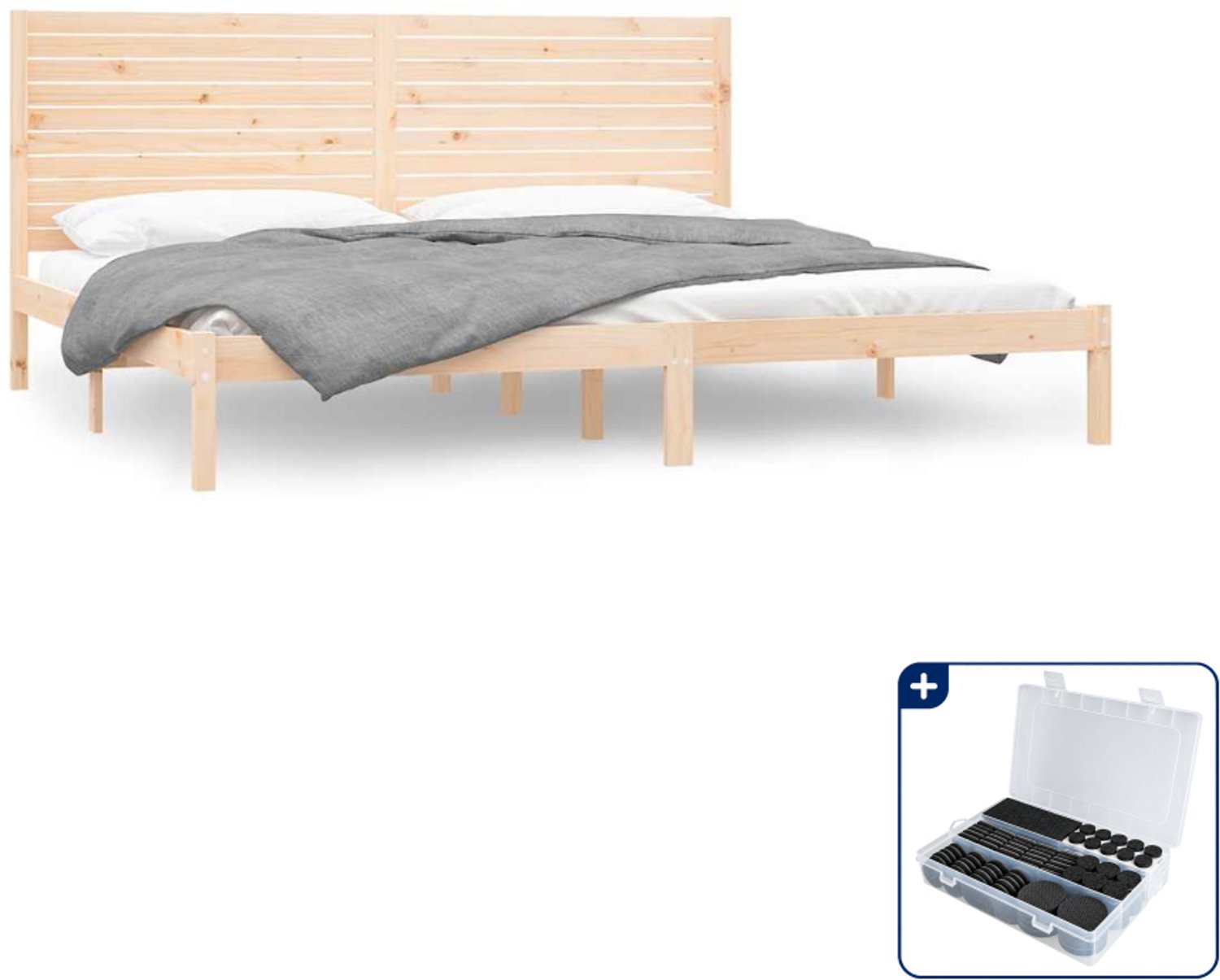 vidaXL Kingsize bedframe - 180 x 200 cm - massief grenenhout - Inclusief antikrasvilt 177-delig Crème