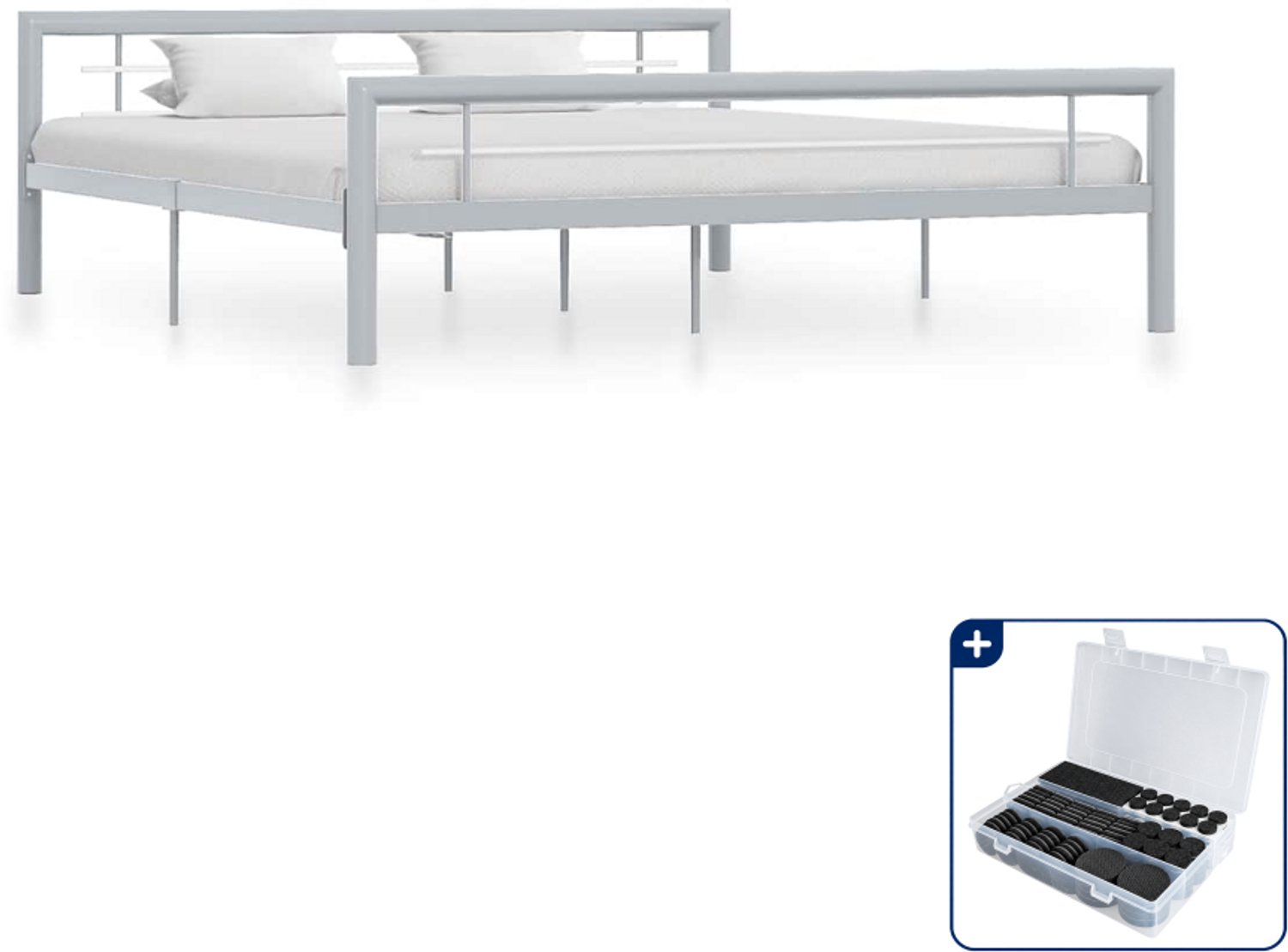 vidaXL Kingsize bedframe - 180 x 200 cm - metaal - grijs en wit - Inclusief antikrasvilt 177-delig