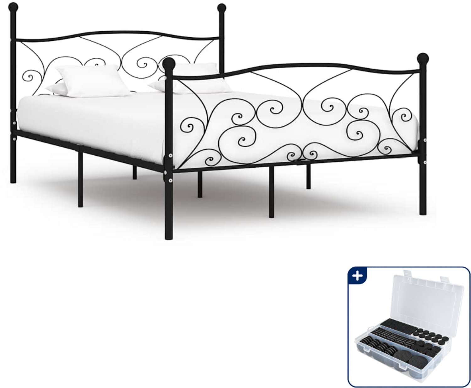 vidaXL bedframe - Small double - 140 x 200 cm - zwart - Inclusief antikrasvilt 177-delig