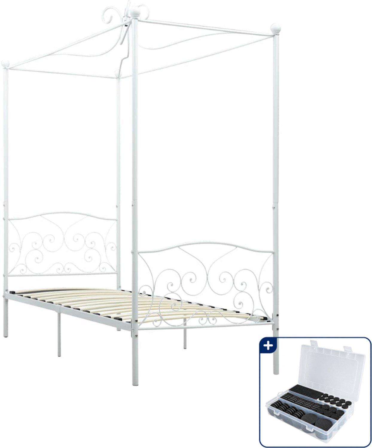 vidaXL Hemelbedframe - 100 x 200 cm - metaal - wit - Inclusief antikrasvilt 177-delig