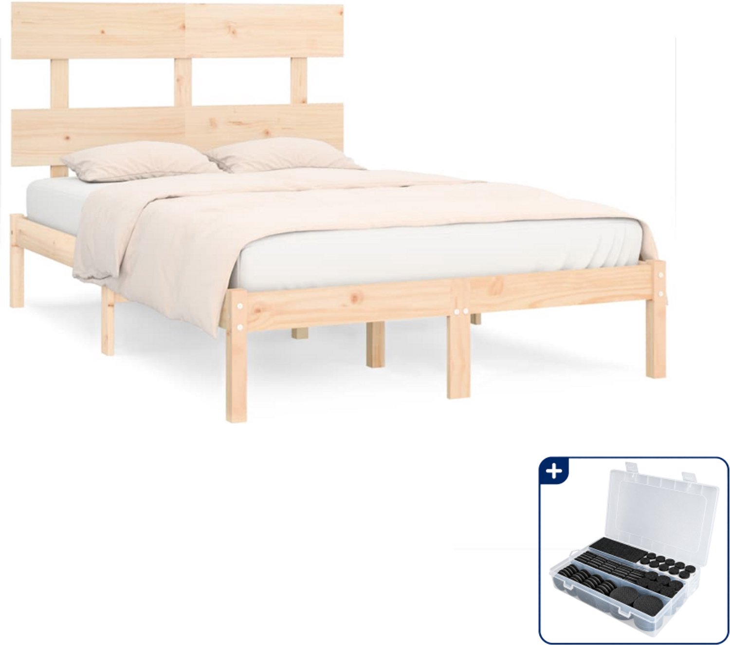 vidaXL Queensize bedframe - 160 x 200 cm - massief grenenhout - Inclusief antikrasvilt 177-delig Bruin