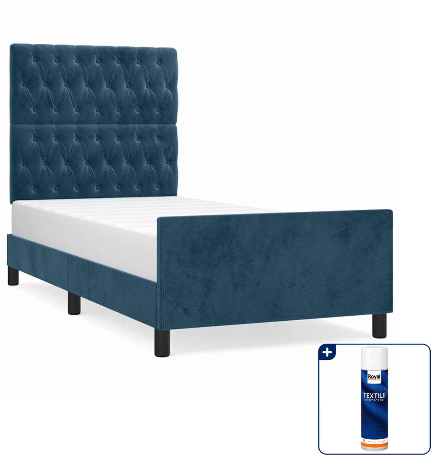vidaXL Bedframe - 90 x 190 cm - fluweel - donkerblauw - Inclusief textielbeschermer 500 ml