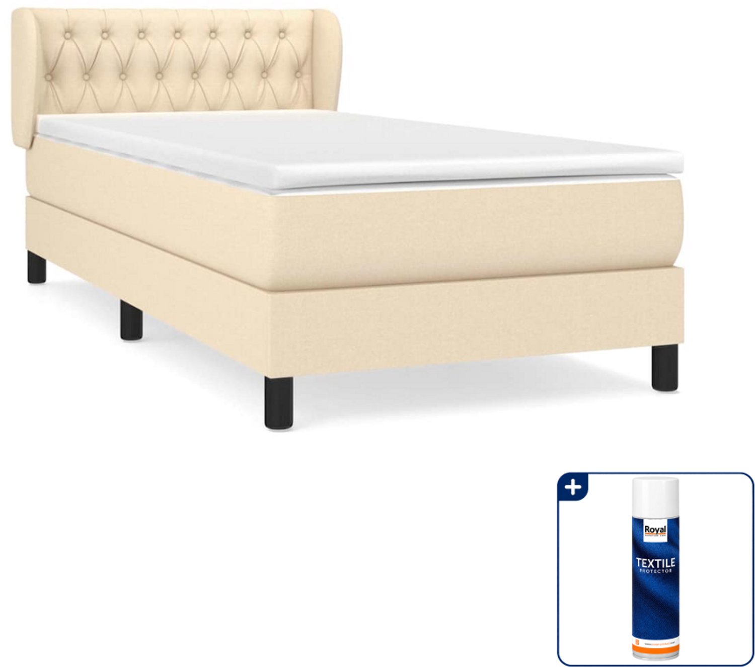 vidaXL boxspring met matras 90 x 190 cm - stof - crème - Inclusief textielbeschermer 500 ml