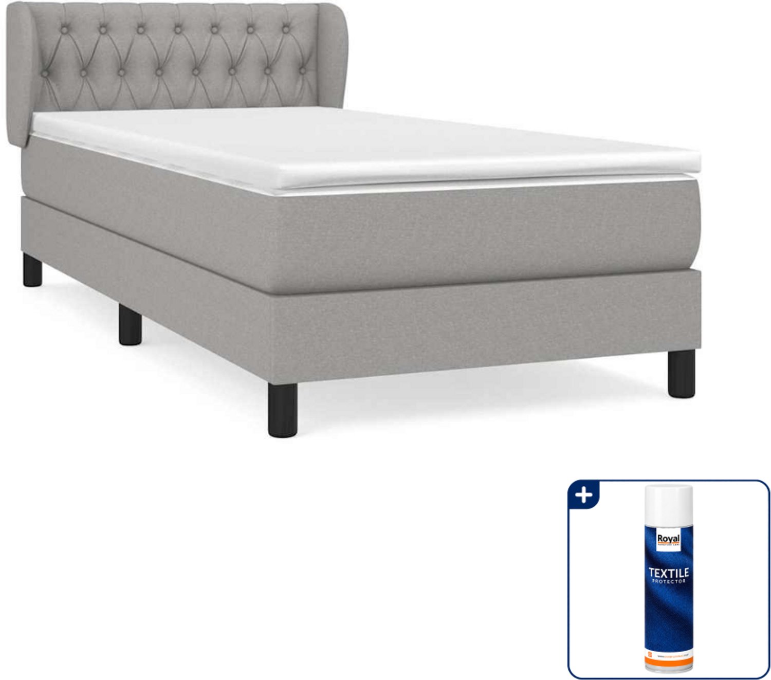 vidaXL boxspring met matras 90 x 190 cm - stof - lichtgrijs - Inclusief textielbeschermer 500 ml