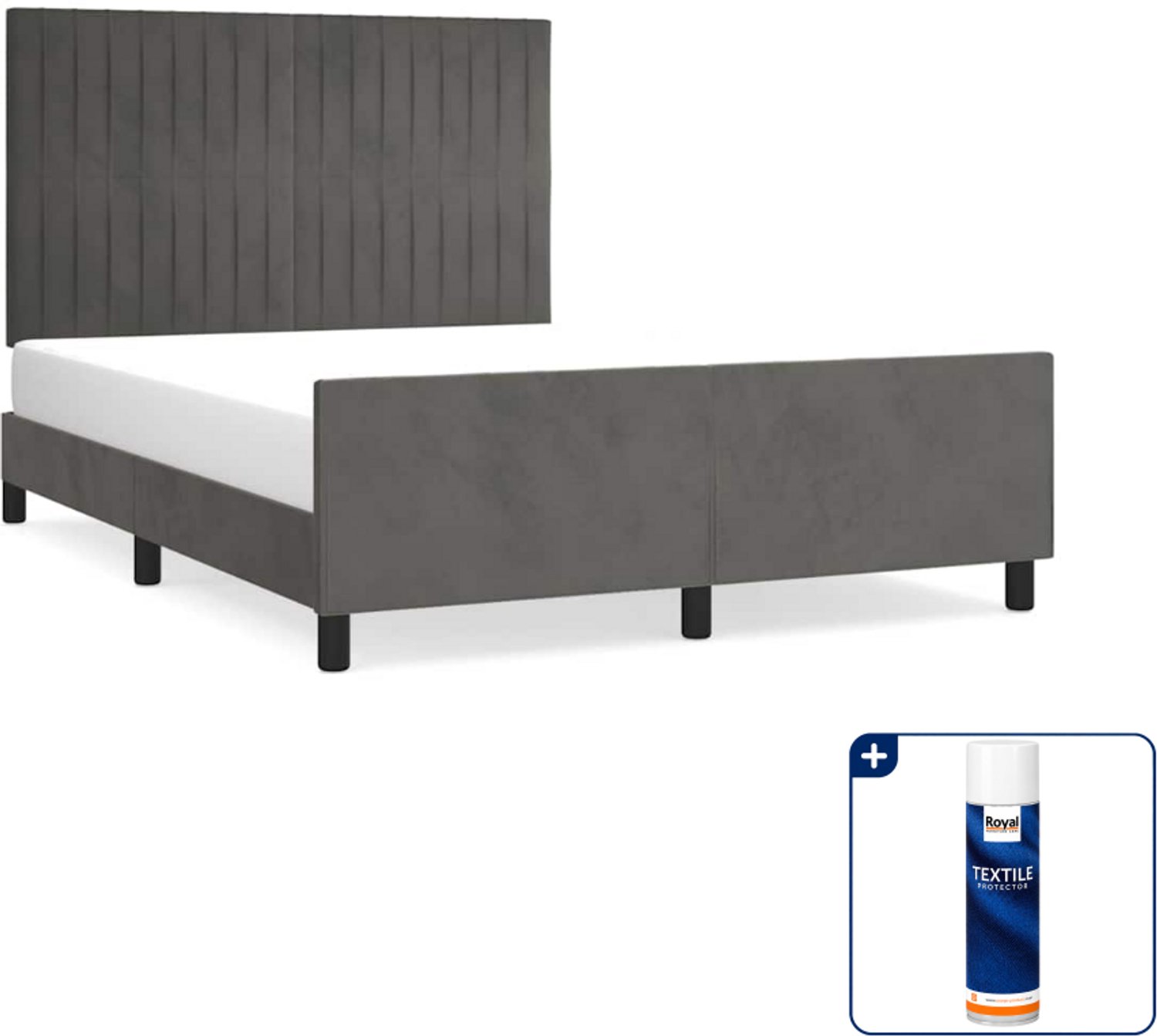 vidaXL bedframe - 140 x 190 cm - fluweel - donkergrijs - Inclusief textielbeschermer 500 ml
