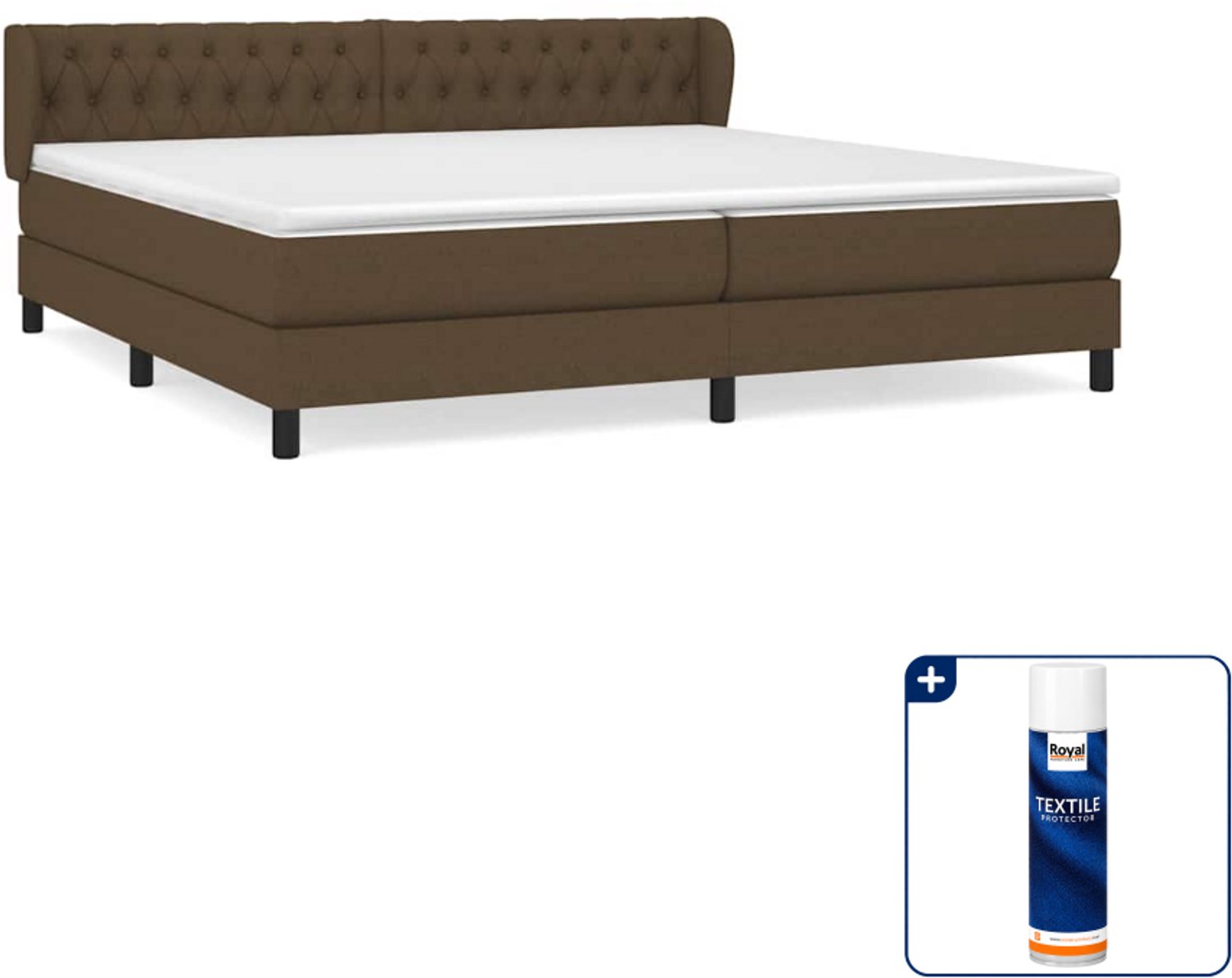 vidaXL boxspring met matras Super kingsize - 200 x 200 cm - donkerbruin - Inclusief textielbeschermer 500 ml