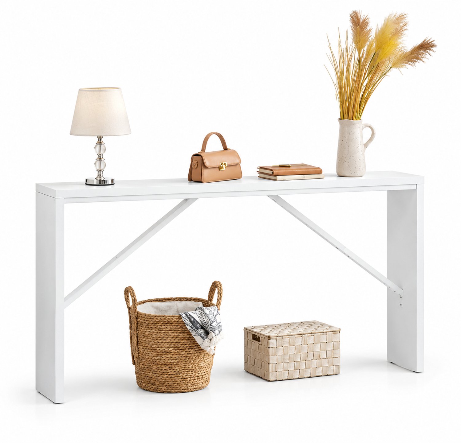 Mura Logistiek Mura Bijzettafel - Sidetable - Console Tafel - Wandtafel - Haltafel - Wandconsole - Gangtafel - Hout - 160cm Breedte - Wit