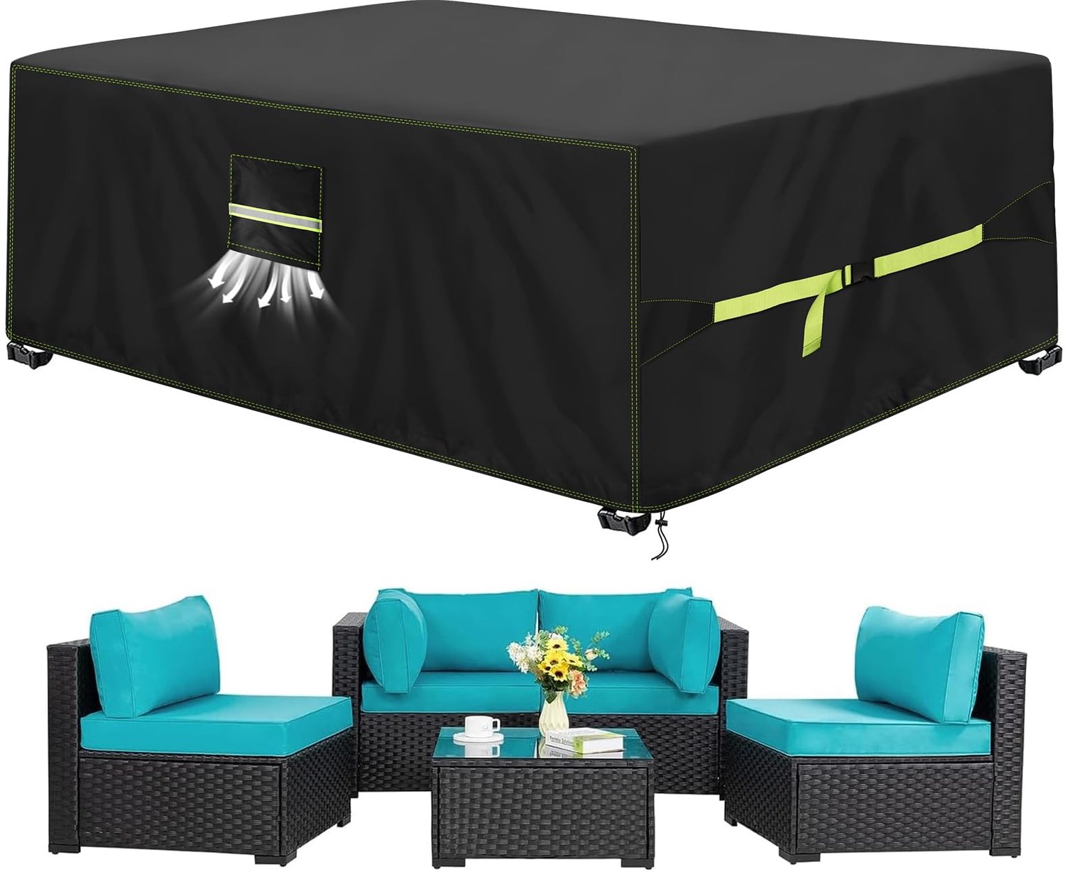 Famanu Afdekhoes voor tuinmeubelen van 420D Oxford, waterdicht en UV-bestendig, geschikt voor tafels van 300 x 200 x 90 cm, met ventilatieopeningen voor optimale luchtcirculatie en bescherming tegen schimmelvorming wit