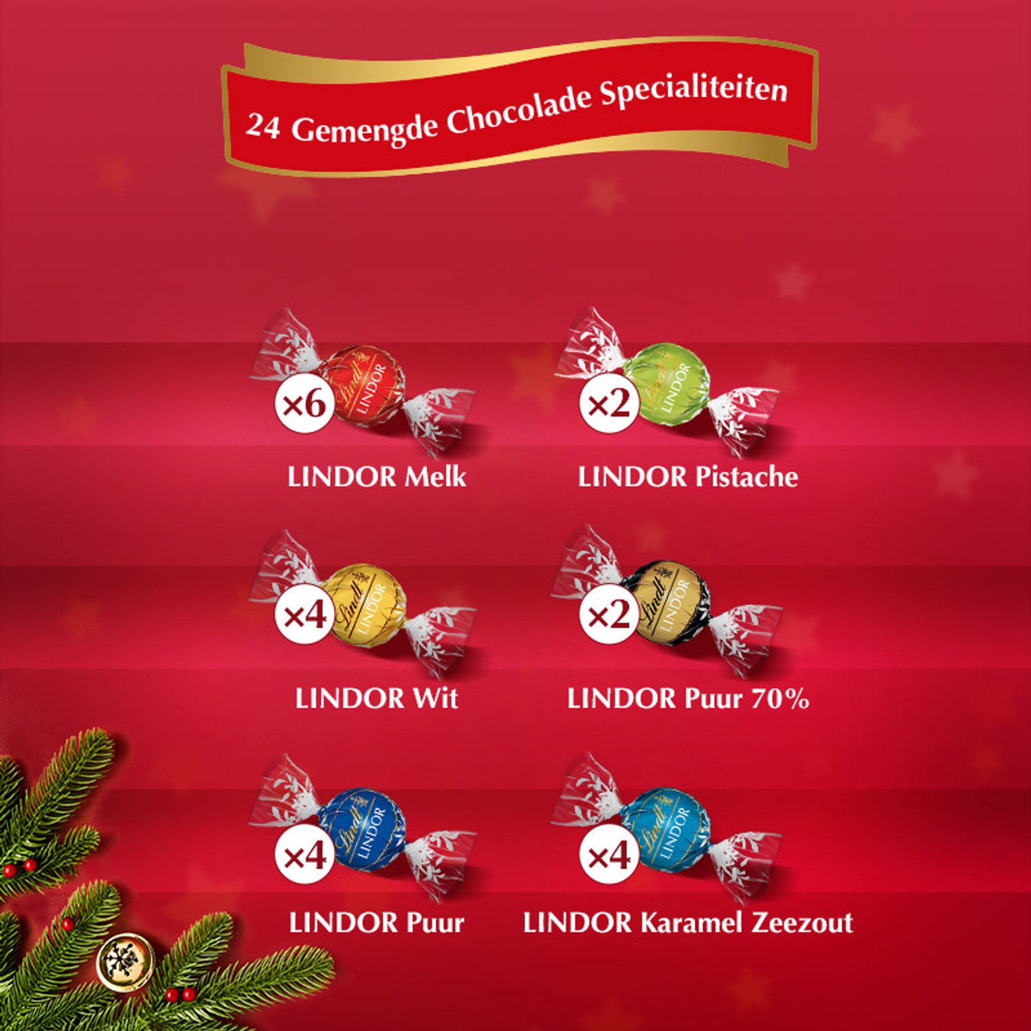 Lindt LINDOR Chocolade Adventskalender 2026 - Bonbons gemengd 299gr - 24 premium chocolade bonbons - Aftellen tot Kerst - Kerstcadeau - Chocolade cadeau voor mannen en vrouwen – foto 2