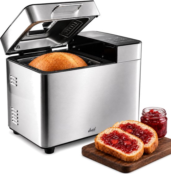 Vivid Green Broodbakmachine - Warmhoudfunctie & Timer - 18 programma's - 500/1000 gram - PFAS vrij - Glutenvrij programma - Broodmachine - 600W - RVS
