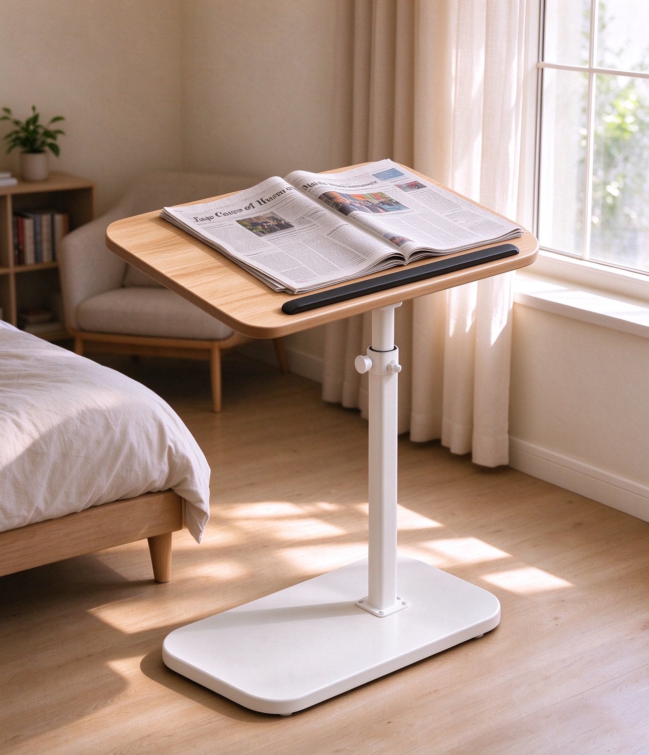 learnlogic In hoogte verstelbare en opklapbare bijzettafel geschikt voor de woonkamer als salontafel kleine tafel of verplaatsbaar nachtkastje Natuurlijke houtkleur + wit frame