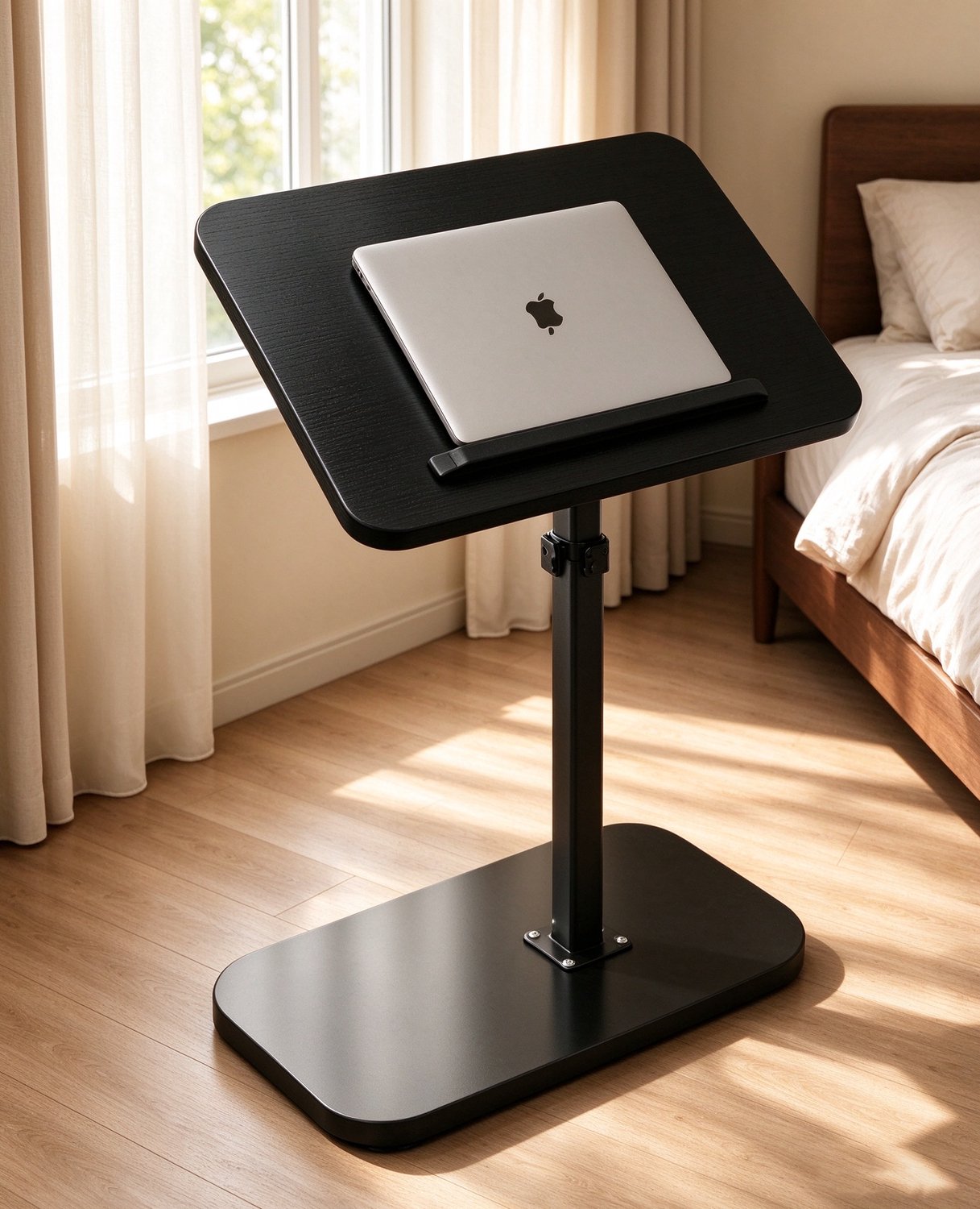 learnlogic C-vormig bijzettafeltje met tv-blad zwart met zwart frame geschikt om naast de bank te plaatsen Het tv-blad is in hoogte verstelbaar en draaibaar en kan ook gebruikt worden als eettafel of computertafel.