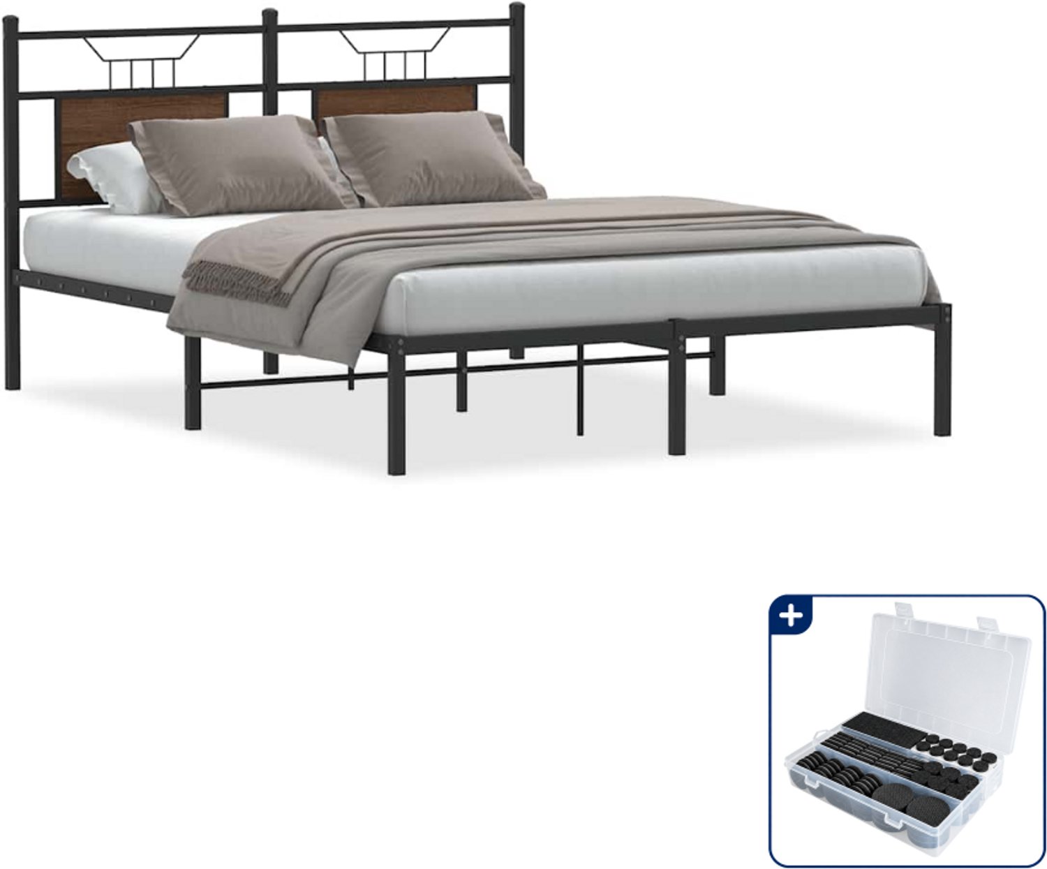vidaXL bedframe - Small double 140 x 200 cm - bruin eiken - Inclusief antikrasvilt 177-delig