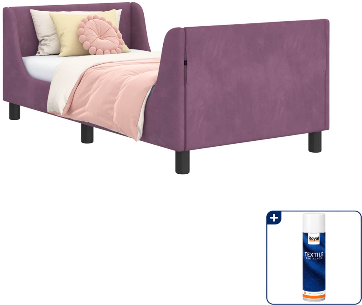 vidaXL kinderbedframe - 80 x 160 cm - fluweel - paars - Inclusief textielbeschermer 500 ml
