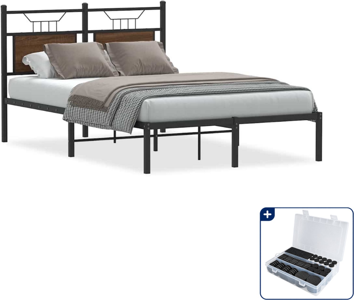 vidaXL bedframe - 120 x 190 cm - bewerkt hout - bruin eiken - Inclusief antikrasvilt 177-delig