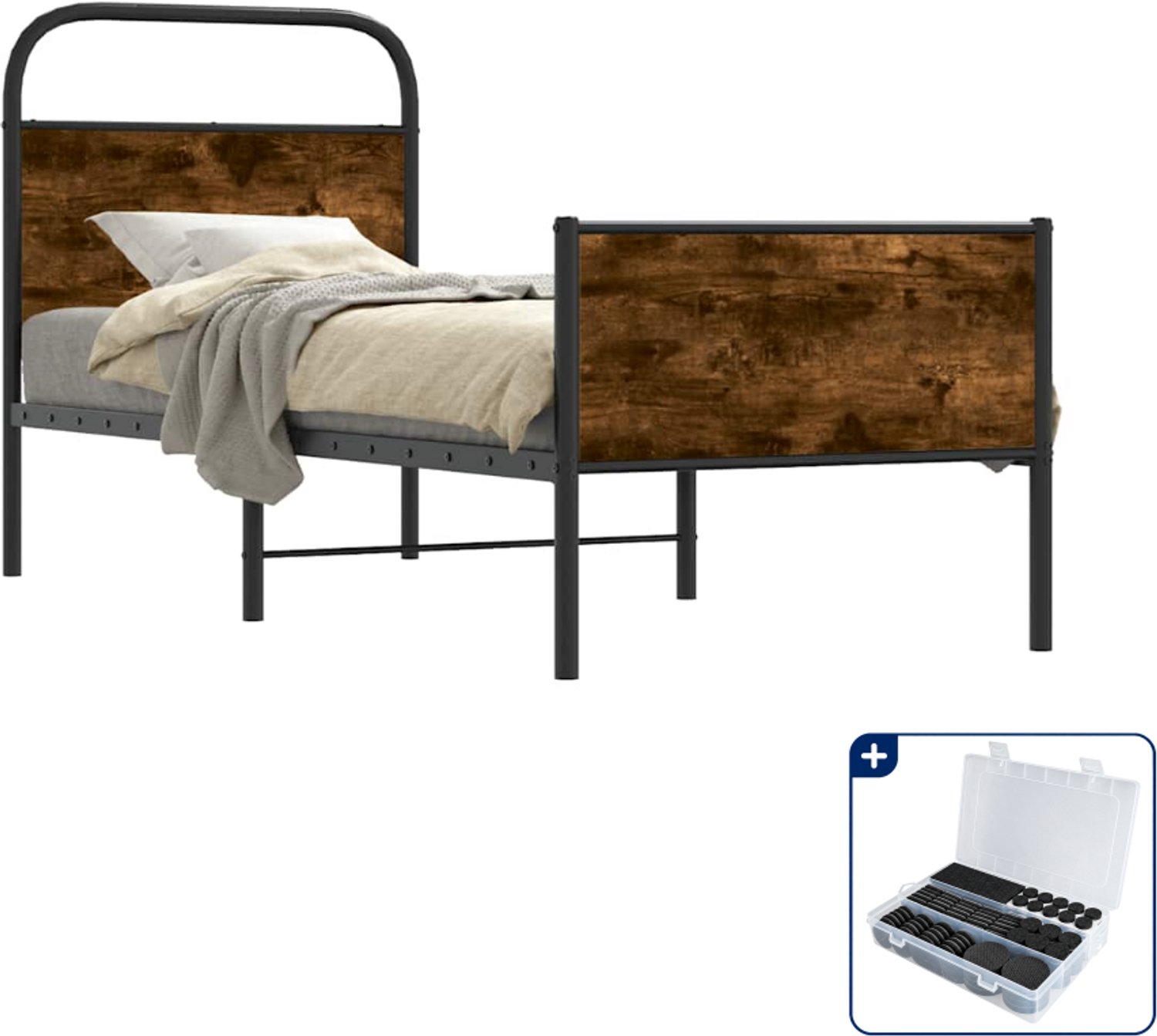 vidaXL bedframe - 75 x 190 cm - sonoma eiken - Inclusief antikrasvilt 177-delig Bruin