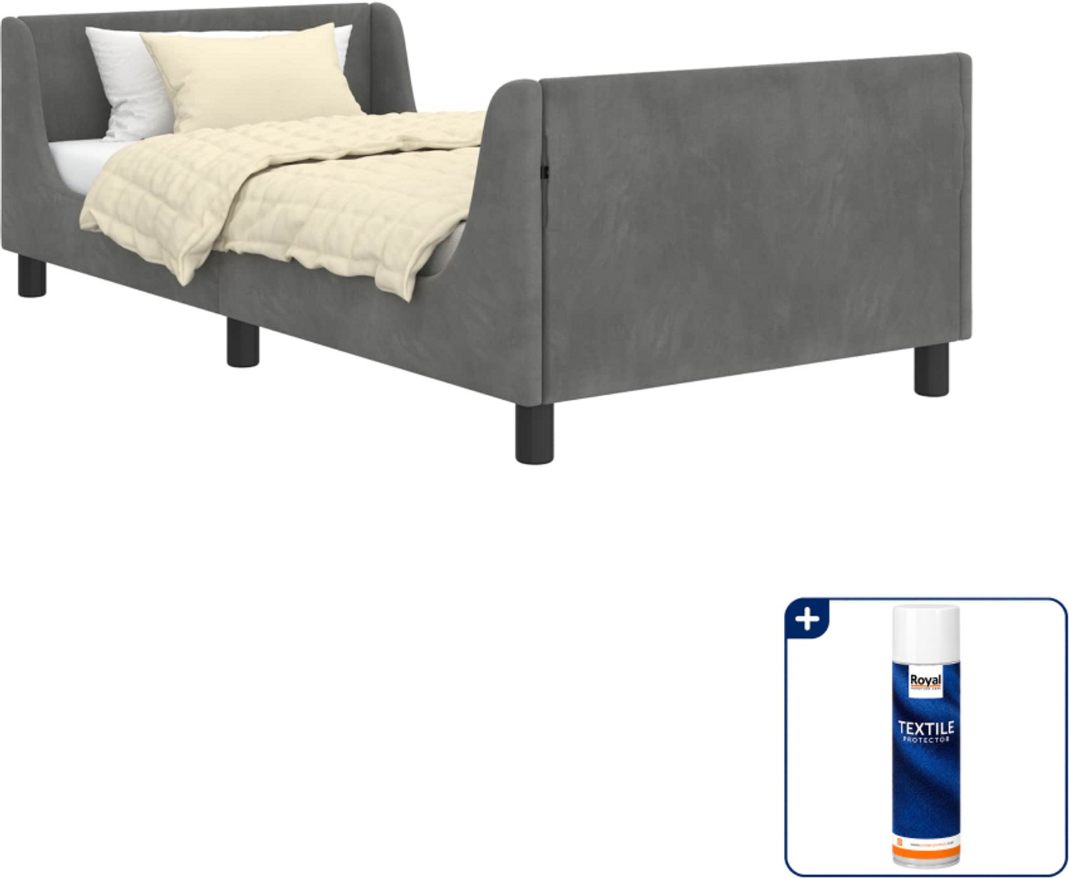 vidaXL kinderbedframe - 90 x 200 cm - donkergrijs - Inclusief textielbeschermer 500 ml