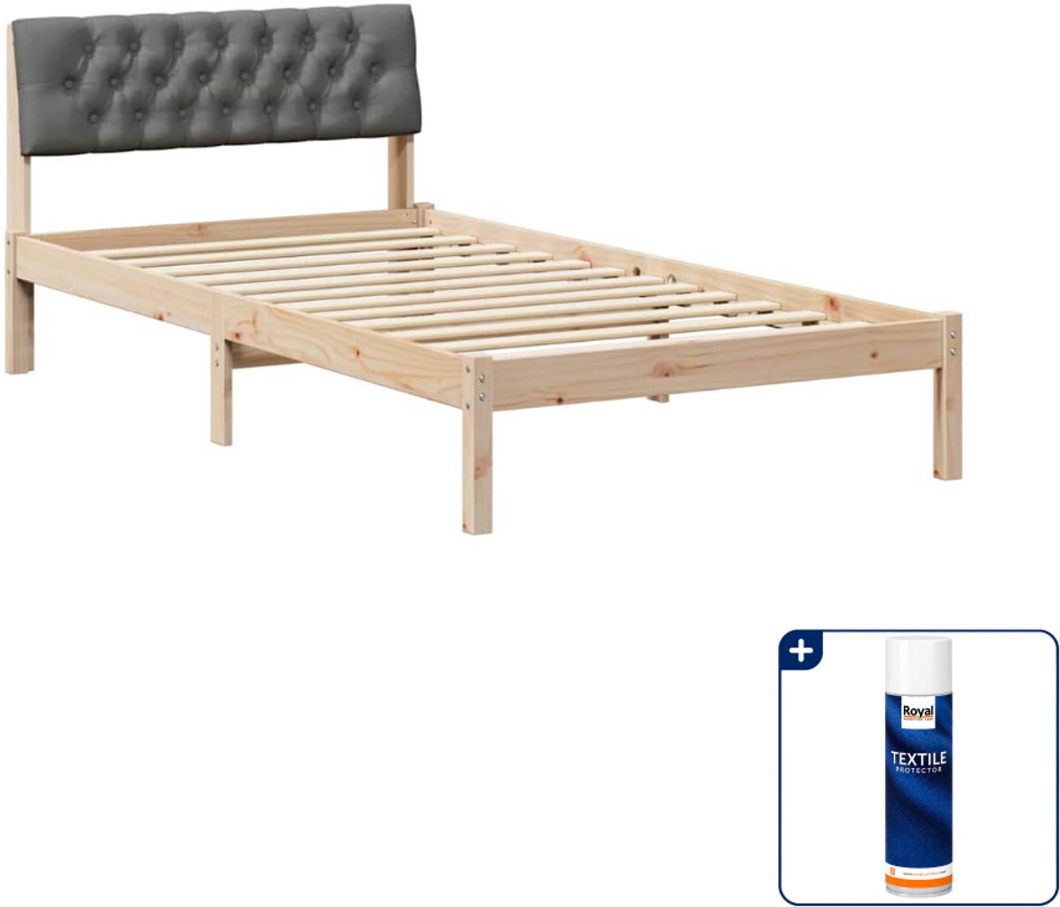 vidaXL Bedframe - 100 x 200 cm - massief grenenhout - bruin/donkergrijs - Inclusief textielbeschermer 500 ml