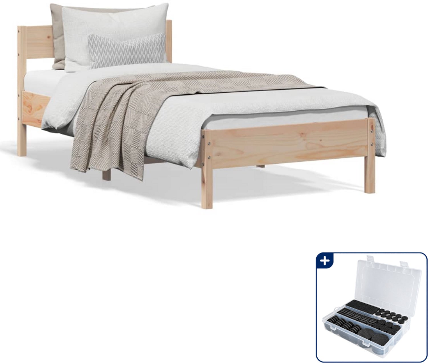 vidaXL bedframe - 75 x 190 cm - massief grenenhout - Inclusief antikrasvilt 177-delig Bruin