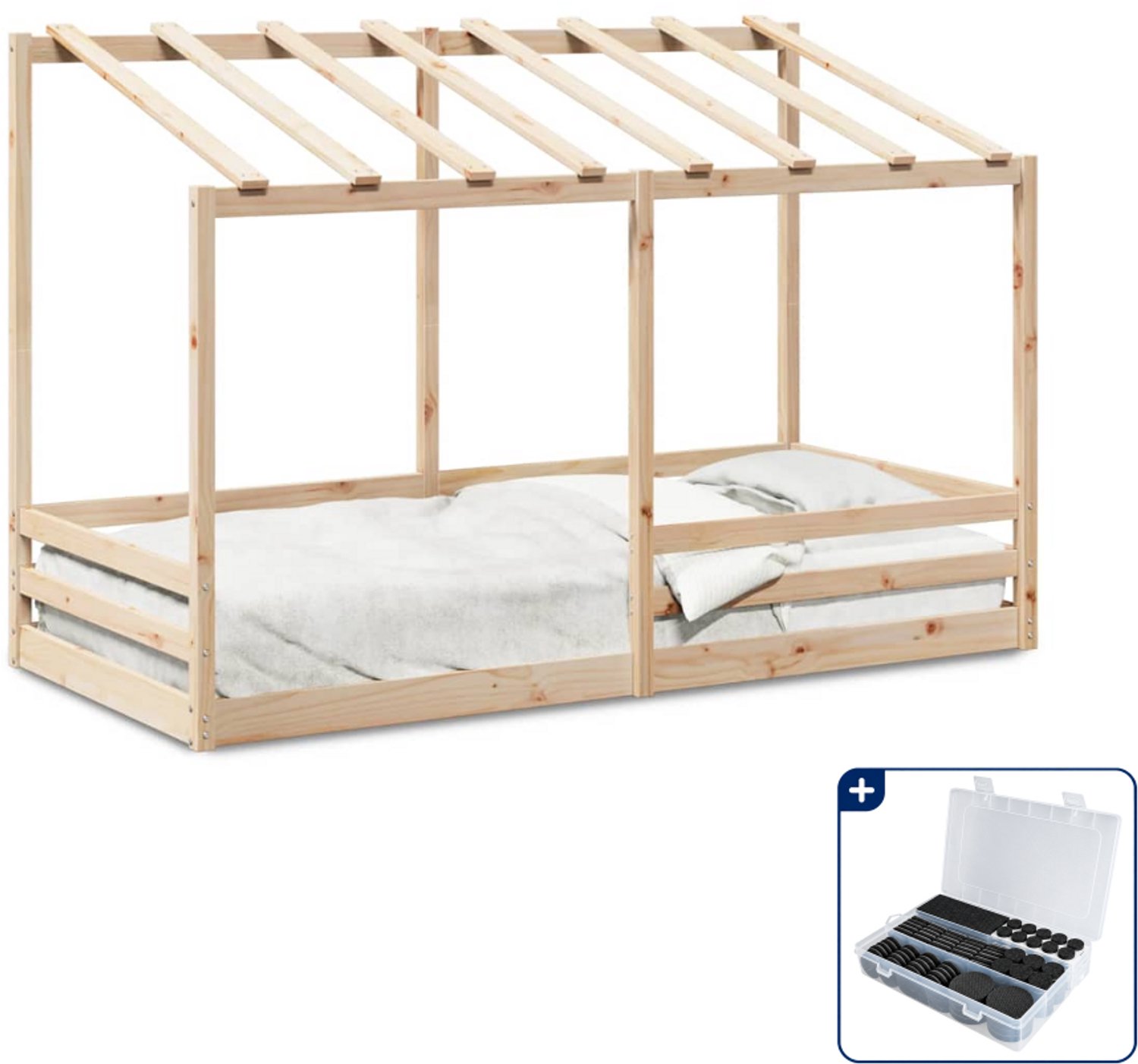 vidaXL kinderbed met bedhuis - 80 x 200 cm - massief grenenhout - wit - Inclusief antikrasvilt 177-delig