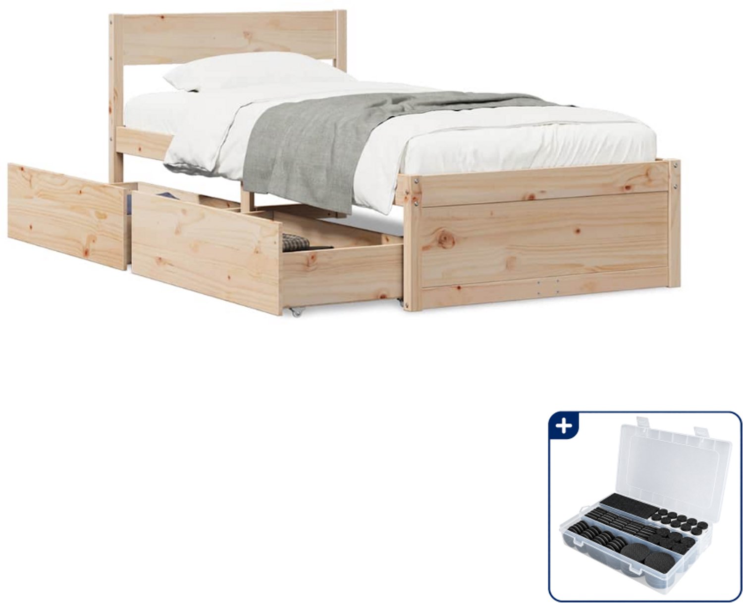 vidaXL bedframe - 75 x 190 cm - massief grenenhout - Inclusief antikrasvilt 177-delig Bruin