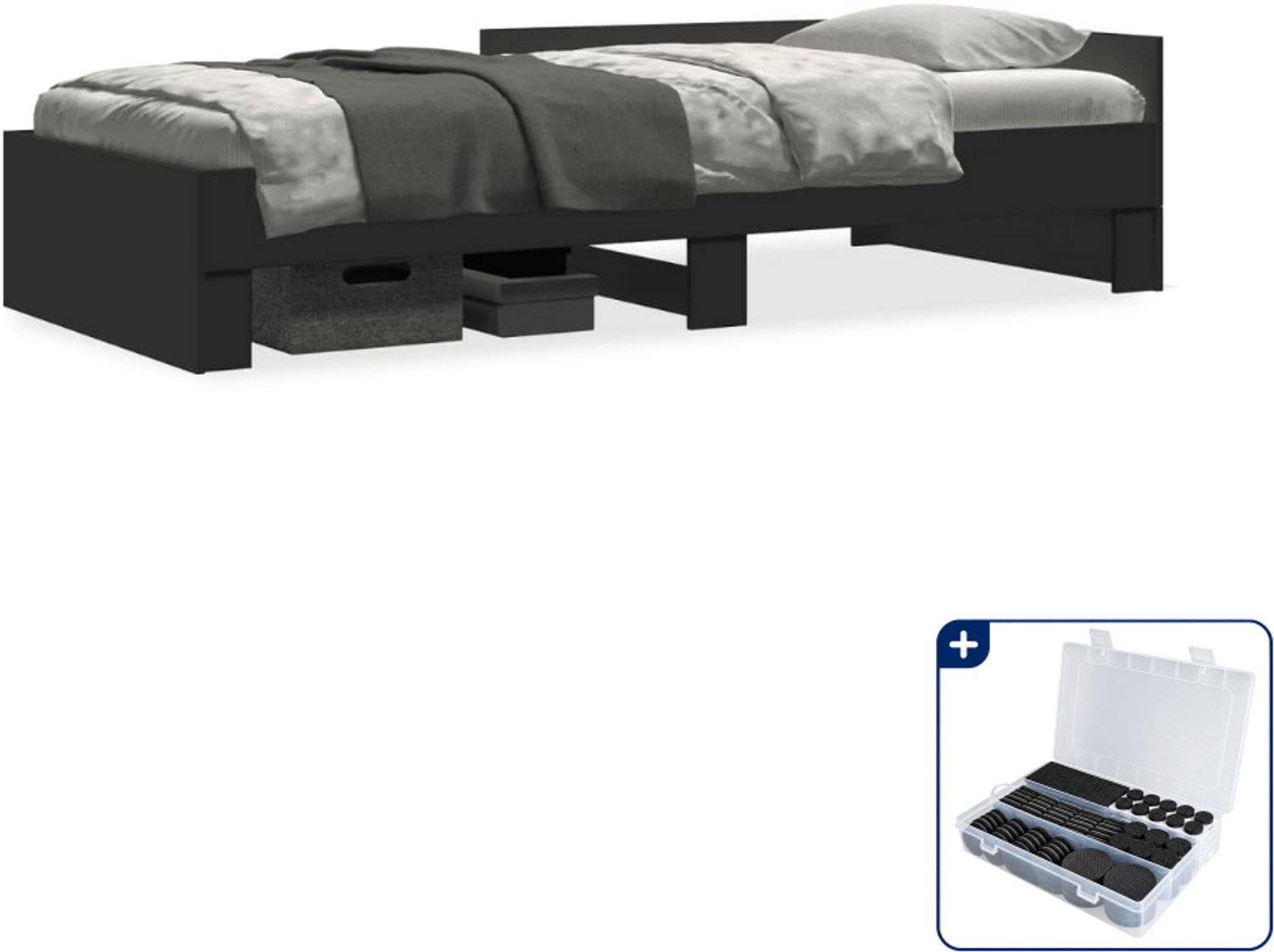 vidaXL bedframe - 75 x 190 cm - zwart - Inclusief antikrasvilt 177-delig