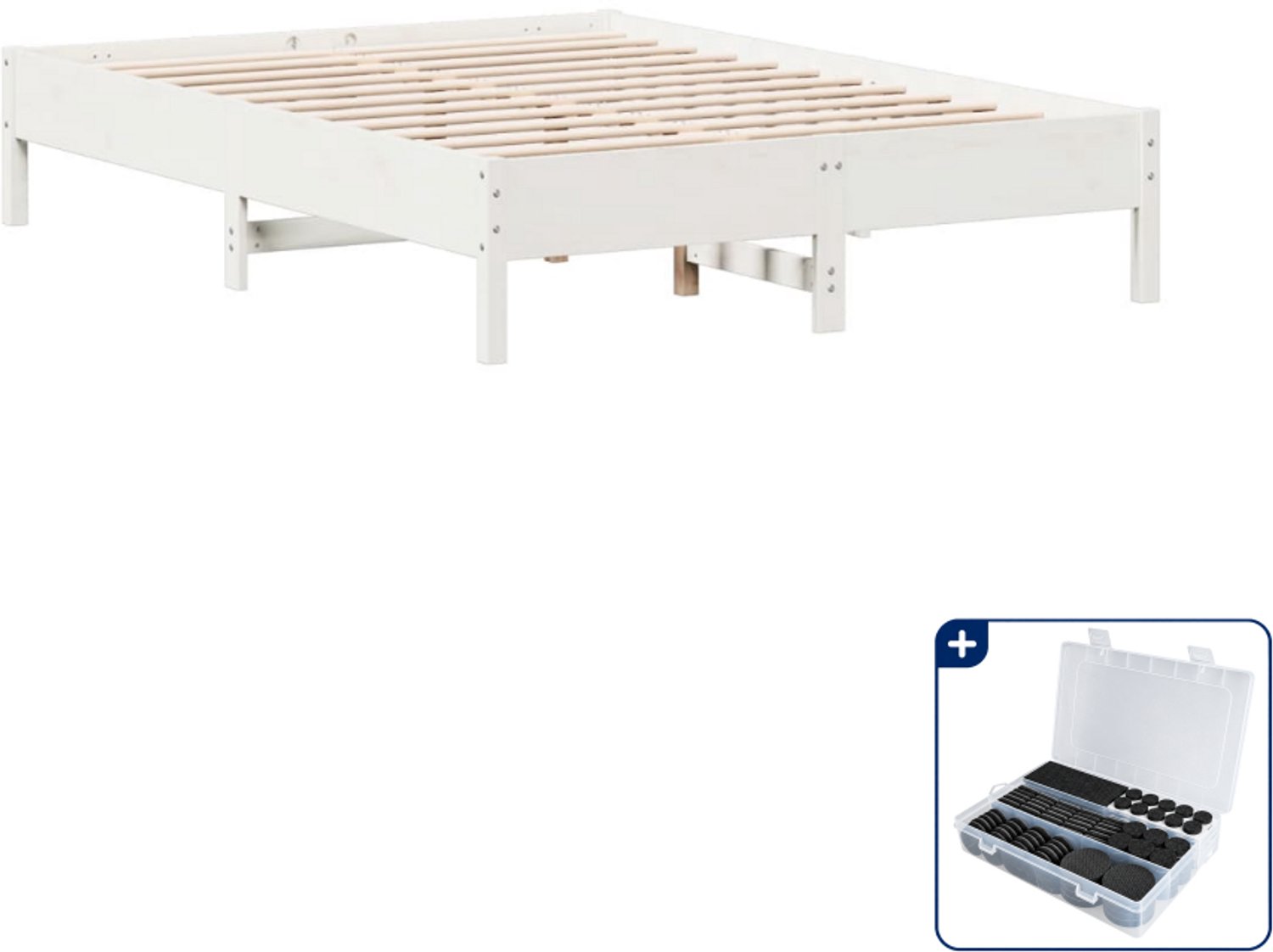 vidaXL bedframe - Small double - 140 x 200 cm - wit - Inclusief antikrasvilt 177-delig