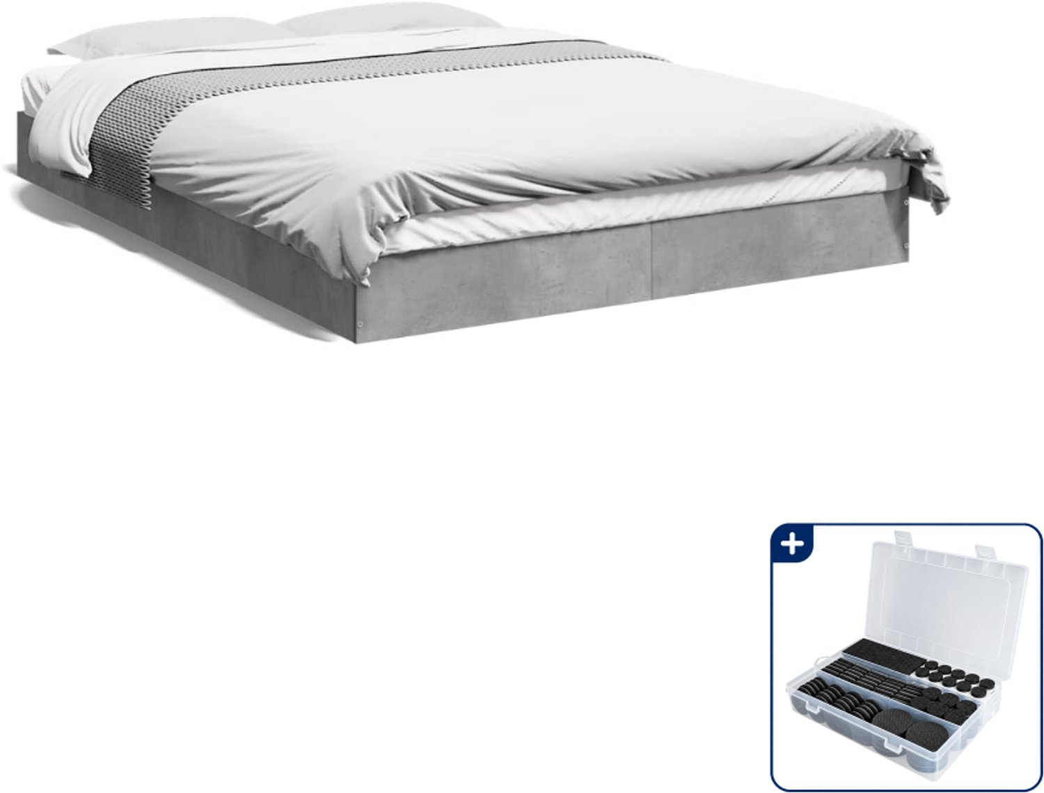 vidaXL Bedframe Small double - 140 x 200 cm - bewerkt hout - betongrijs - Inclusief antikrasvilt 177-delig