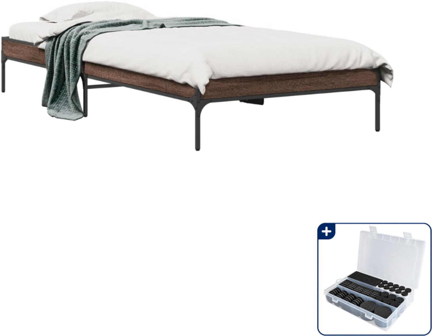 vidaXL bedframe - 90 x 200 cm - bewerkt hout - bruineiken - Inclusief antikrasvilt 177-delig