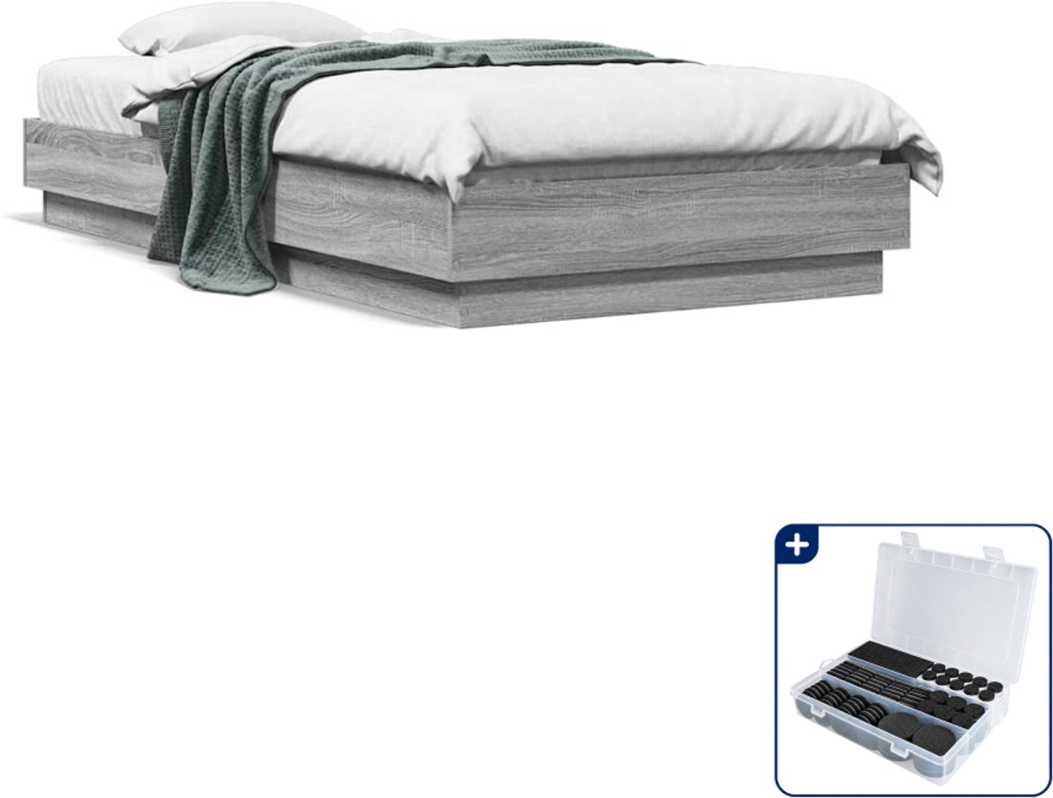 vidaXL bedframe - 90 x 190 cm - bewerkt hout - grijs sonoma - Inclusief antikrasvilt 177-delig