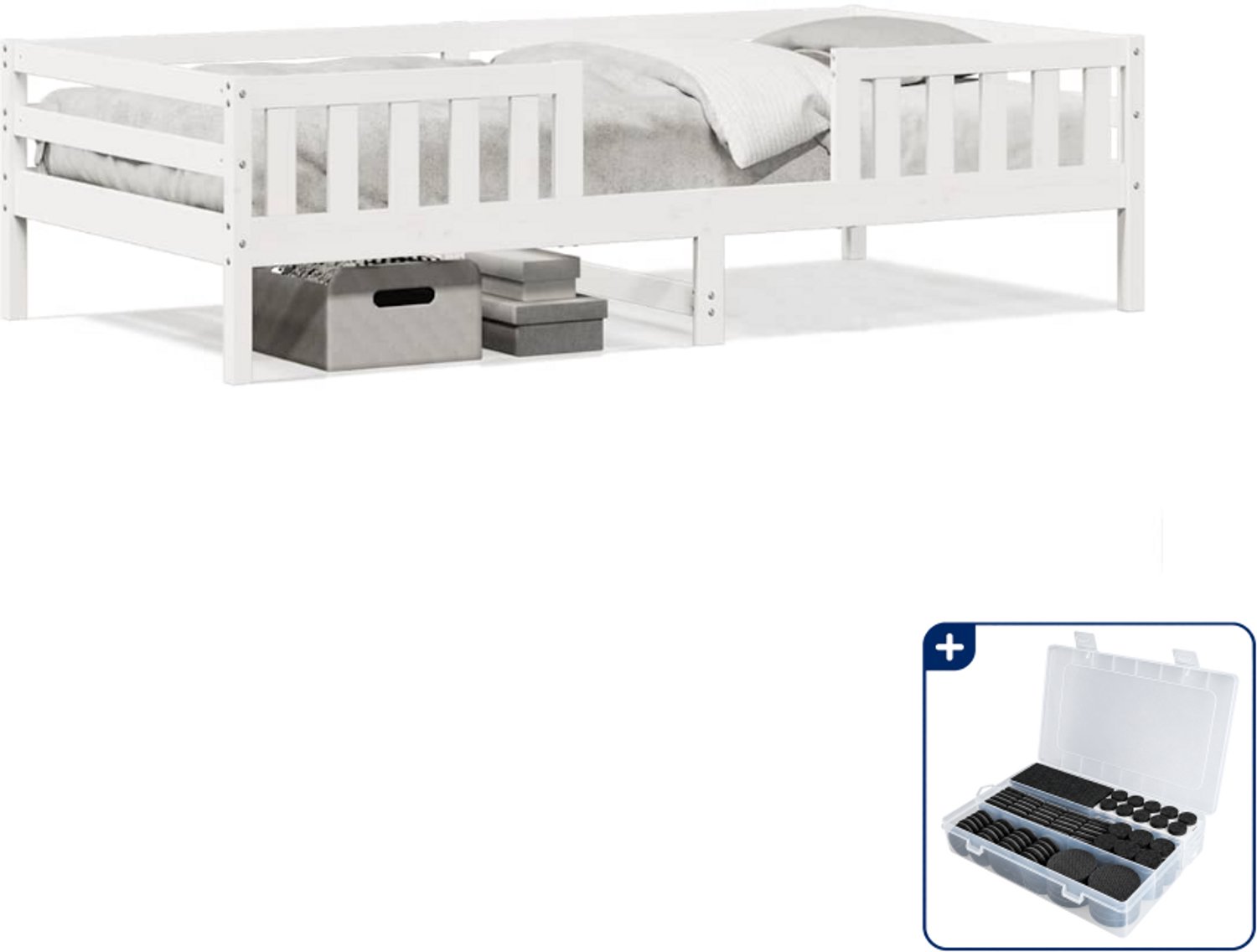 vidaXL bedframe - 90 x 200 cm - massief grenenhout - wit - Inclusief antikrasvilt 177-delig