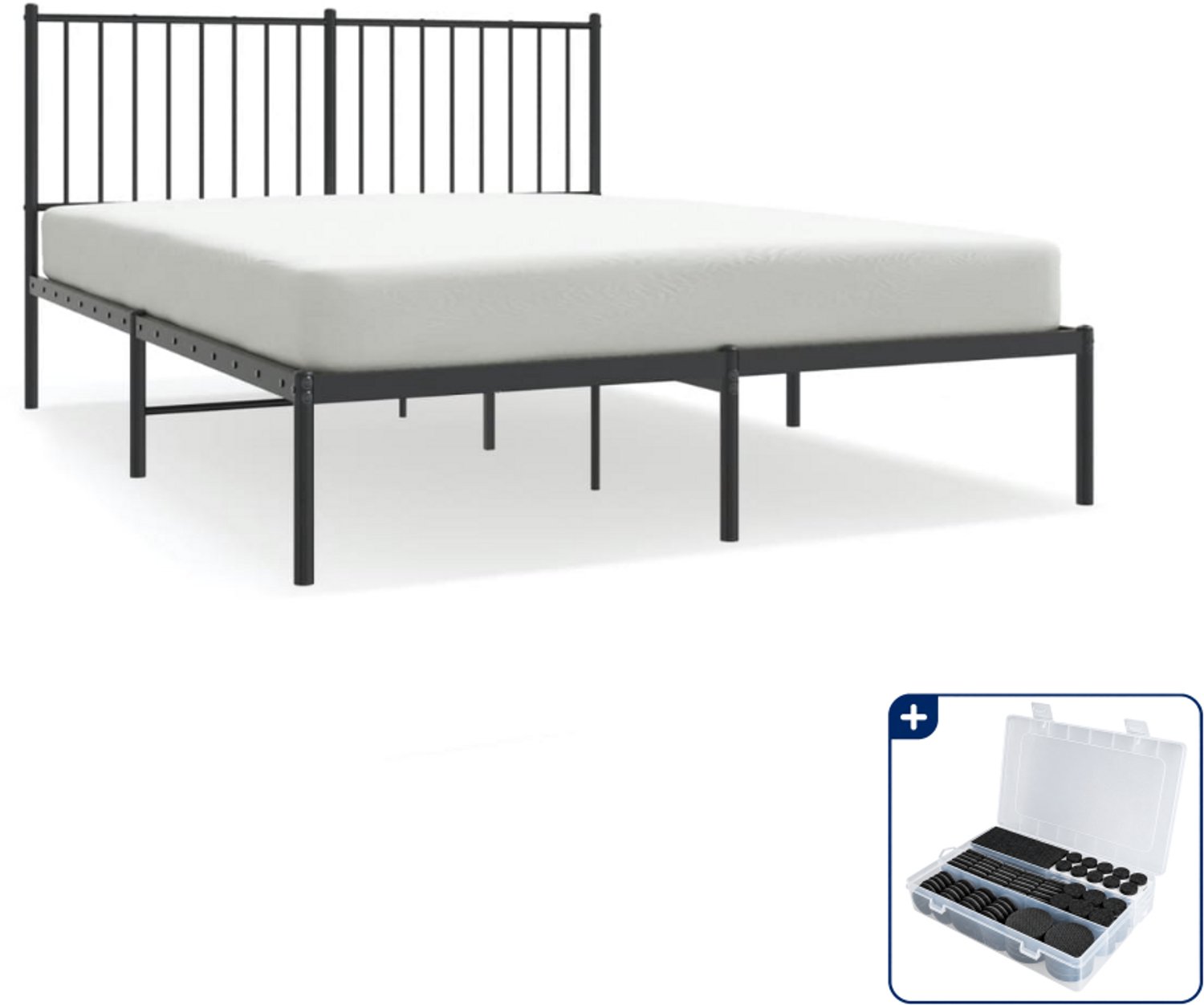 vidaXL bedframe met hoofdbord - 140 x 190 cm - staal - zwart - Inclusief antikrasvilt 177-delig