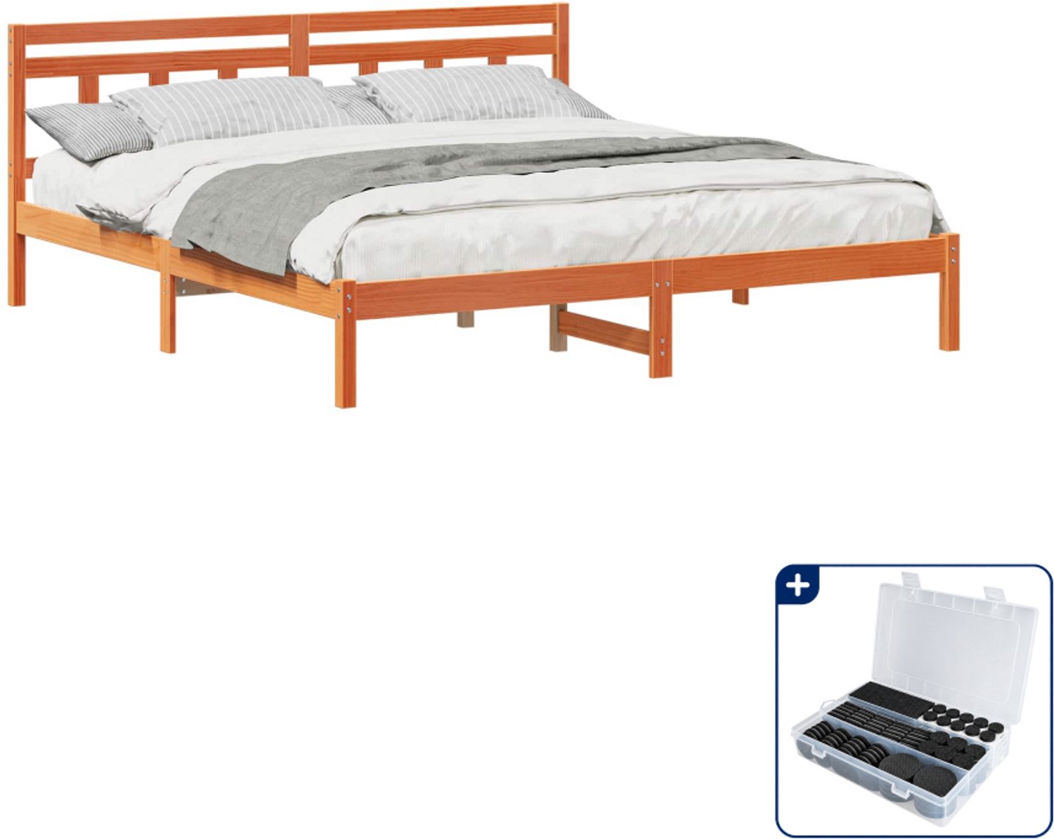 vidaXL bedframe - 180 x 200 cm - grenenhout - bruin - Inclusief antikrasvilt 177-delig