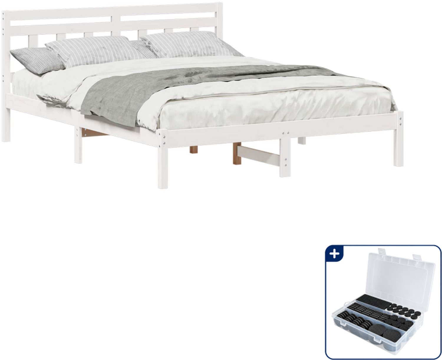 vidaXL Bedframe - Queensize - 160 x 200 cm - wit - Inclusief antikrasvilt 177-delig