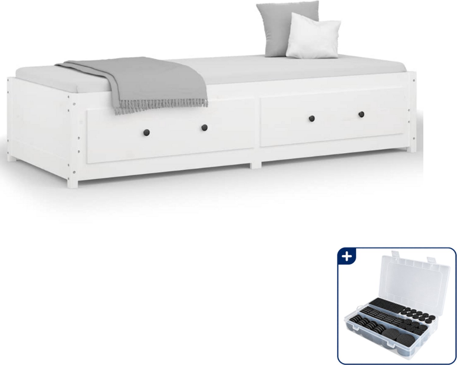 vidaXL slaapbank - 80 x 200 cm - massief grenenhout - wit - Inclusief antikrasvilt 177-delig