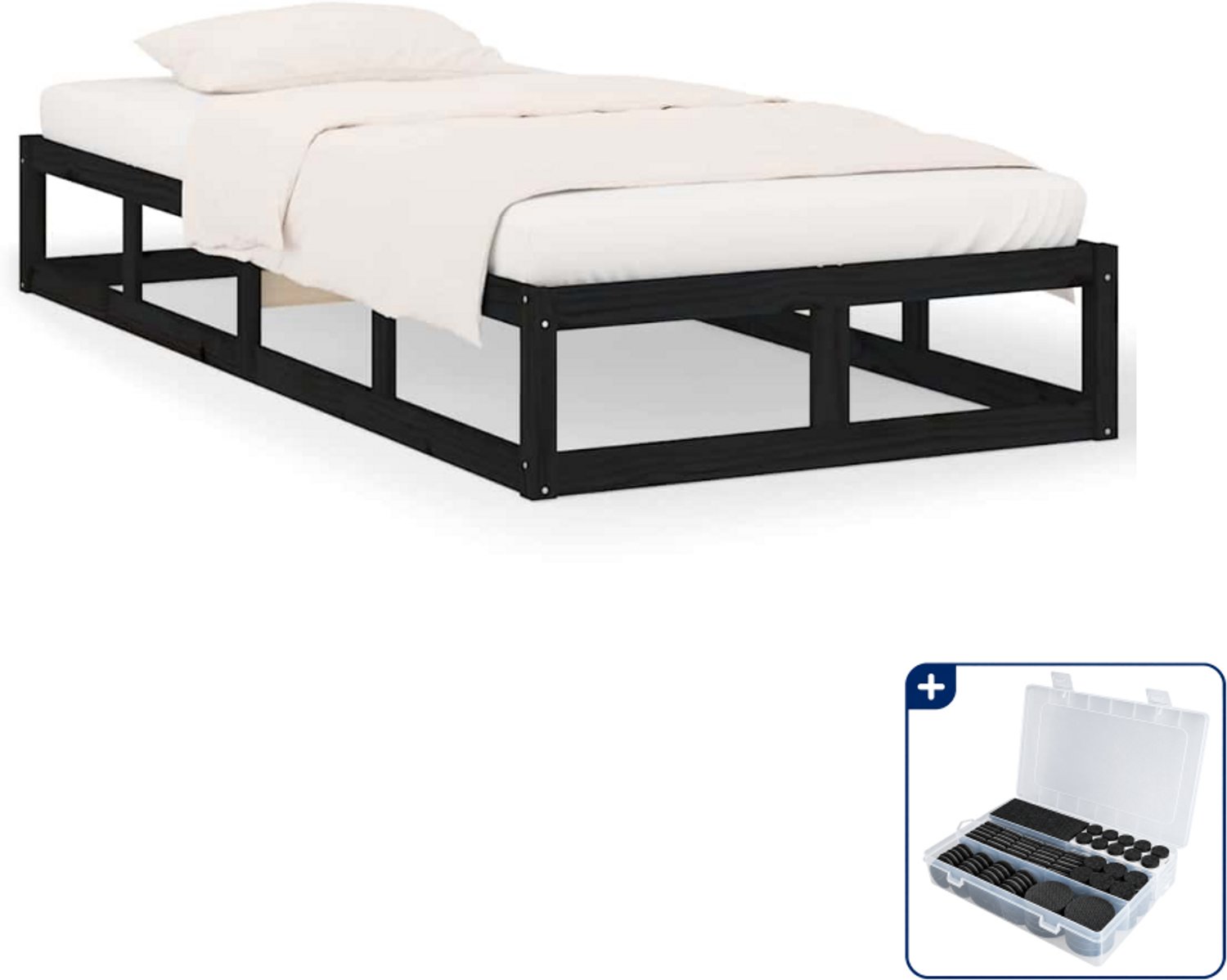 vidaXL bedframe - 75 x 190 cm - massief grenenhout - zwart - Inclusief antikrasvilt 177-delig