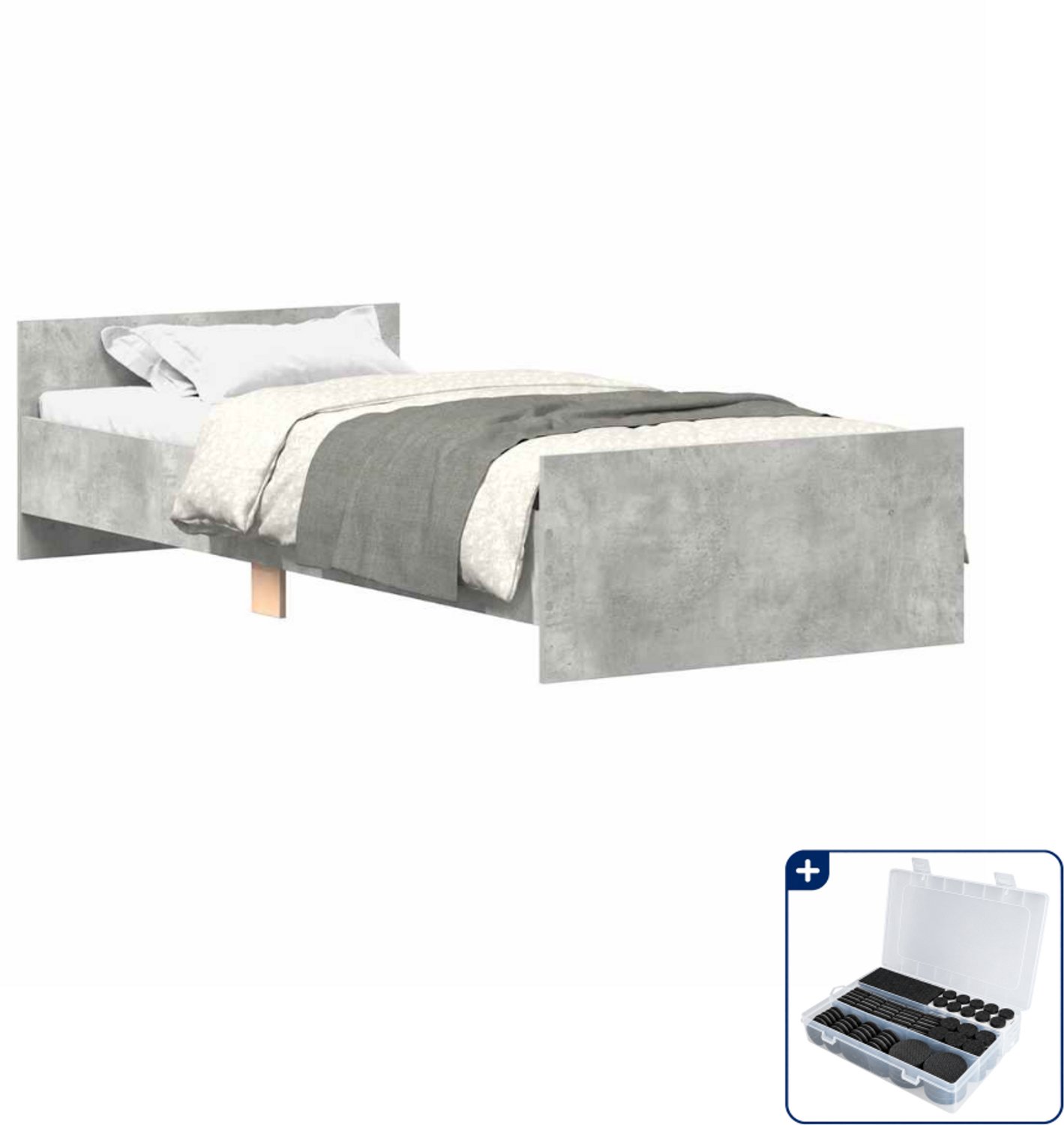 vidaXL bedframe - 90 x 190 cm - bewerkt hout - betongrijs - Inclusief antikrasvilt 177-delig