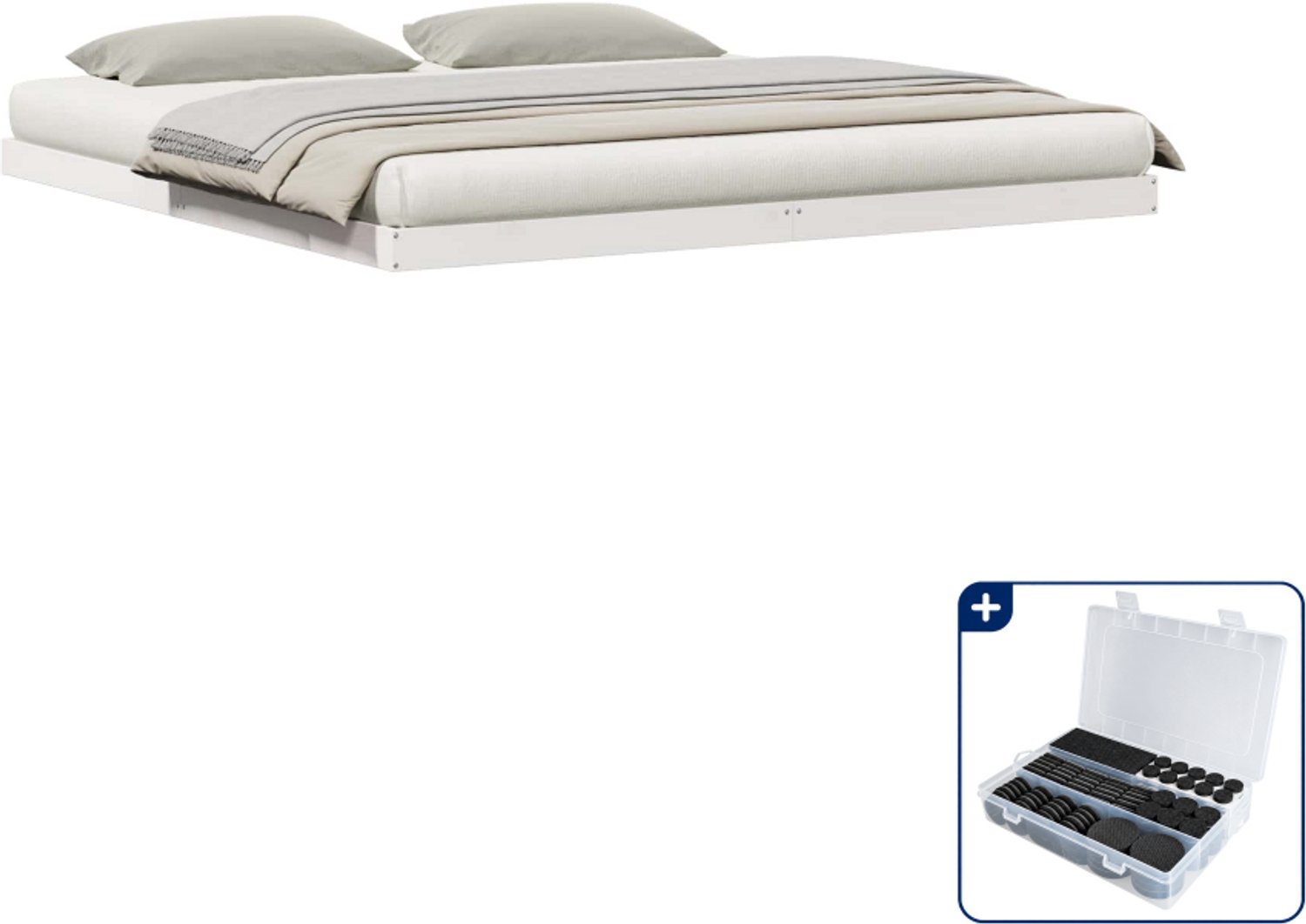 vidaXL vloerbedframe - 200 x 220 cm - massief grenenhout - wit - Inclusief antikrasvilt 177-delig