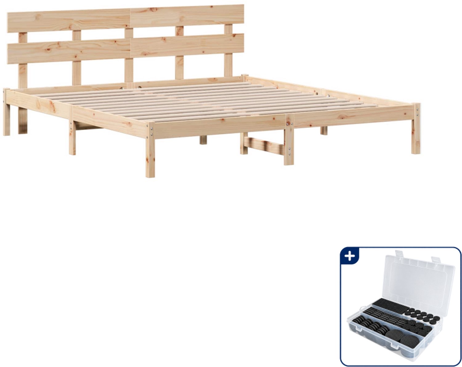 vidaXL bedframe met hoofdeinde - 200 x 200 cm - massief grenenhout - bruin - Inclusief antikrasvilt 177-delig