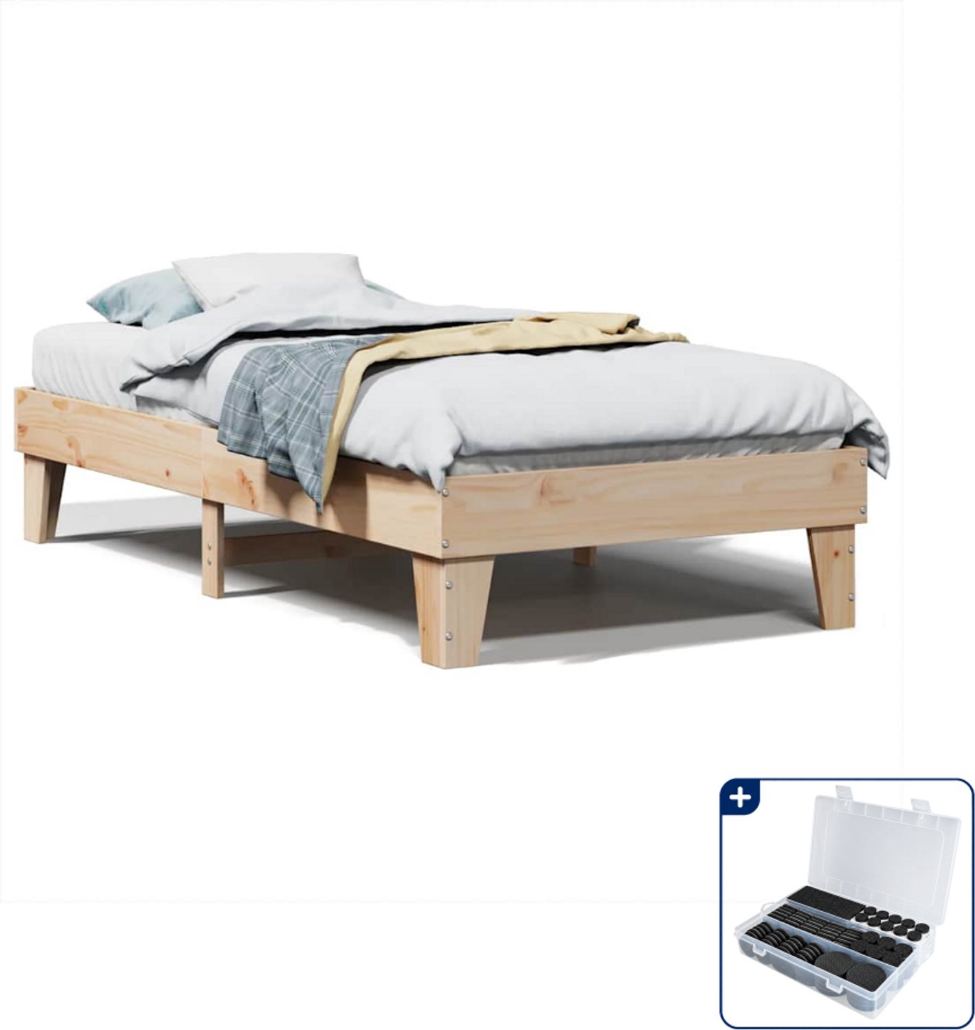 vidaXL bedframe - 90 x 190 cm - massief grenenhout - Inclusief antikrasvilt 177-delig Bruin