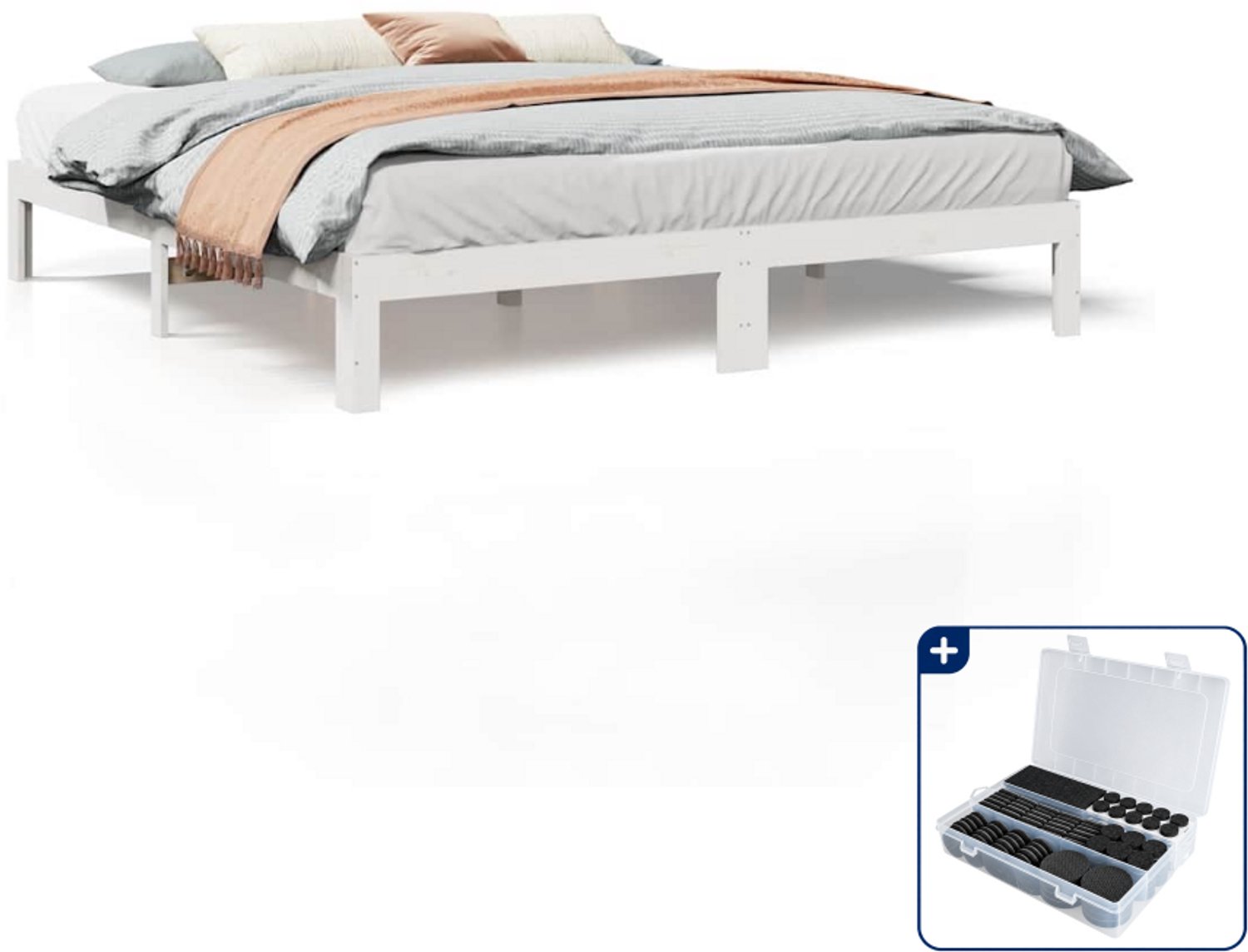 vidaXL Bedframe - Kingsize - 180 x 200 cm - massief grenenhout - wit - Inclusief antikrasvilt 177-delig