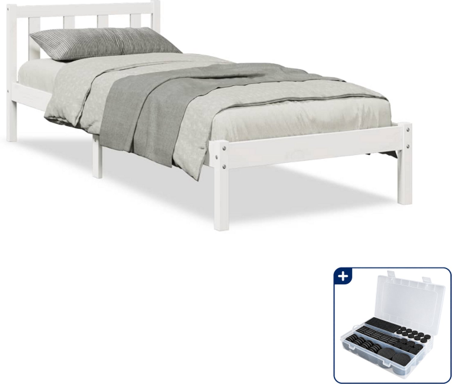 vidaXL bedframe 90 x 210 cm - massief grenenhout - wit - Inclusief antikrasvilt 177-delig